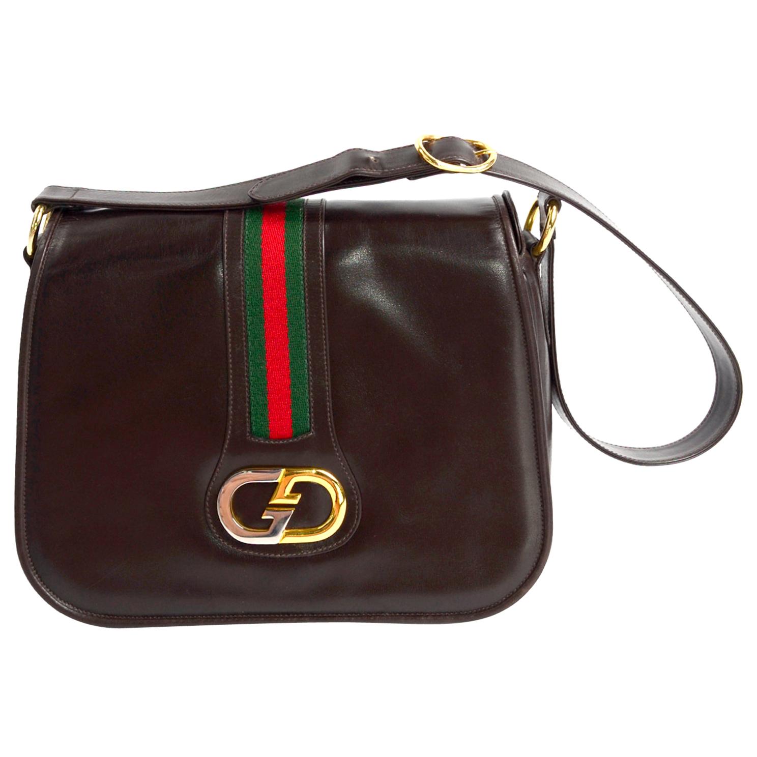 New 1970s Brown Gucci Vintage Handbag W/ Tags Red and Green Stripe and Mono  Buckle at 1stDibs | vintage gucci bags 1970s, 70's gucci bag, 1970 gucci bag