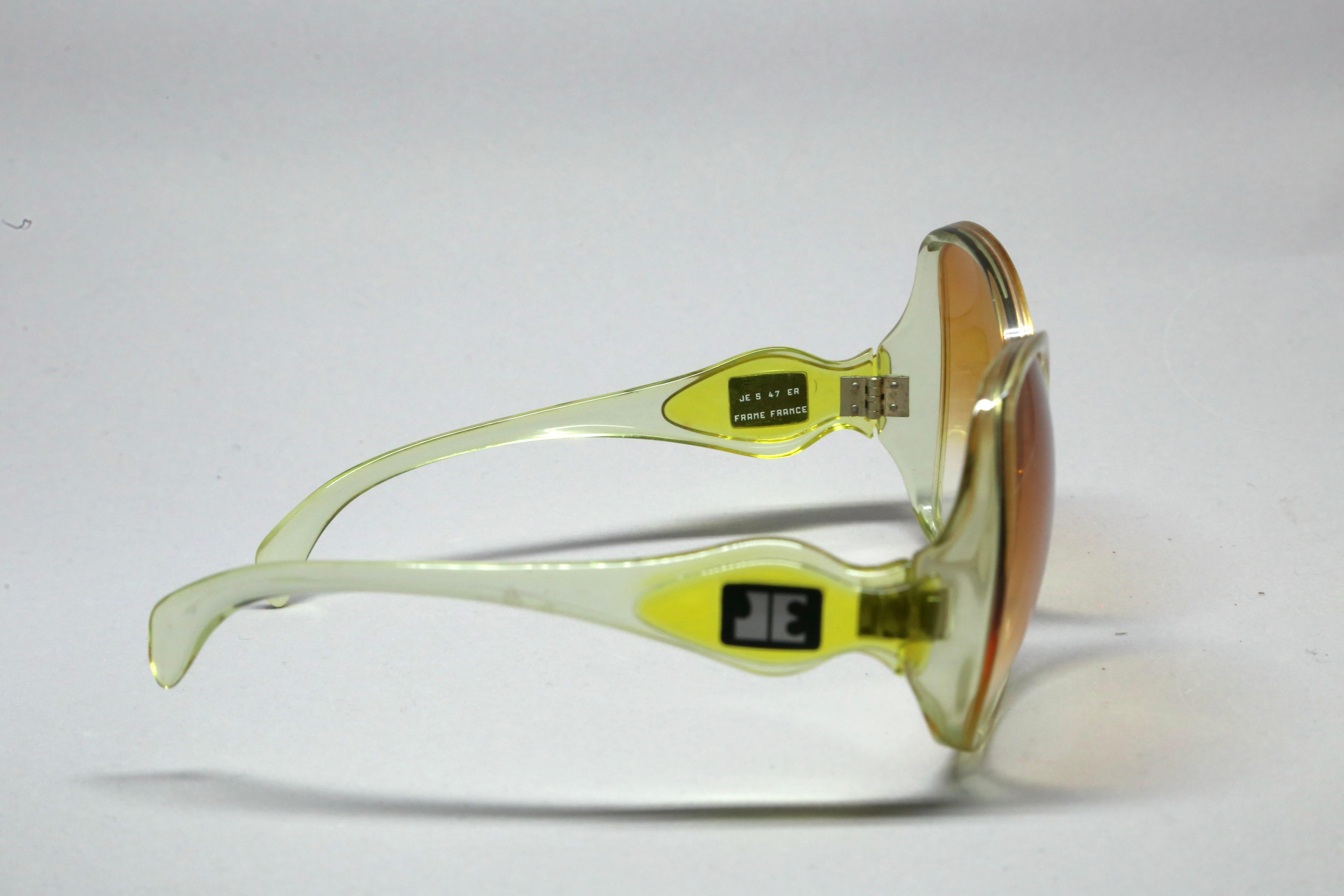 Women's or Men's new 1970's JACQUES ESTEREL oversized yellow transparent sunglasses For Sale