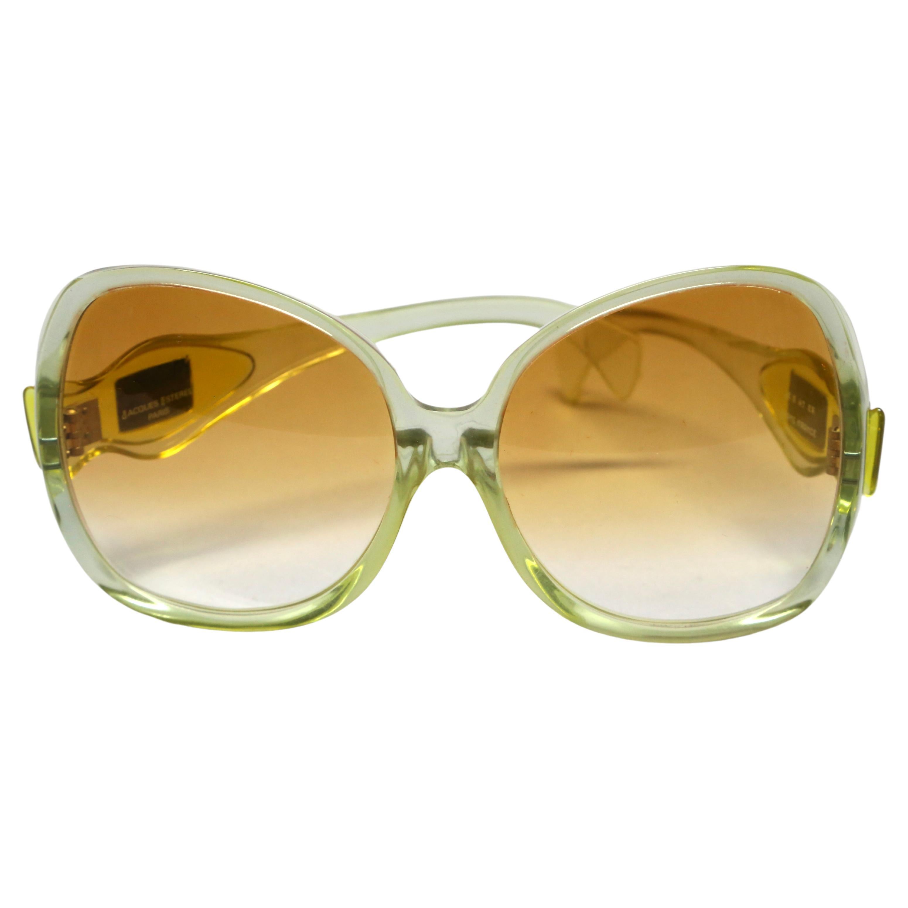 new 1970's JACQUES ESTEREL oversized yellow transparent sunglasses For Sale