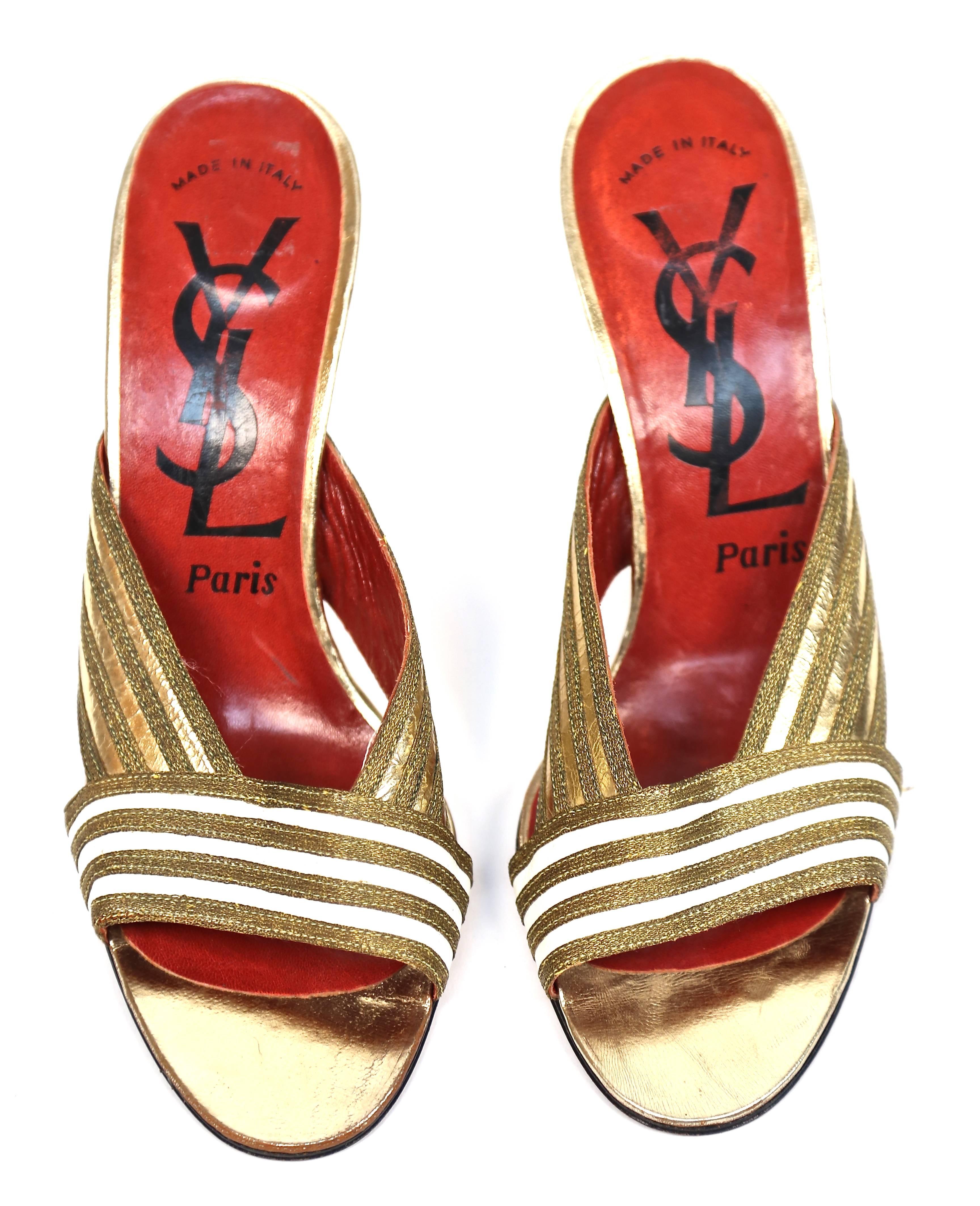 new 1970's YVES SAINT LAURENT gold leather heels - size 6.5 In New Condition For Sale In San Fransisco, CA