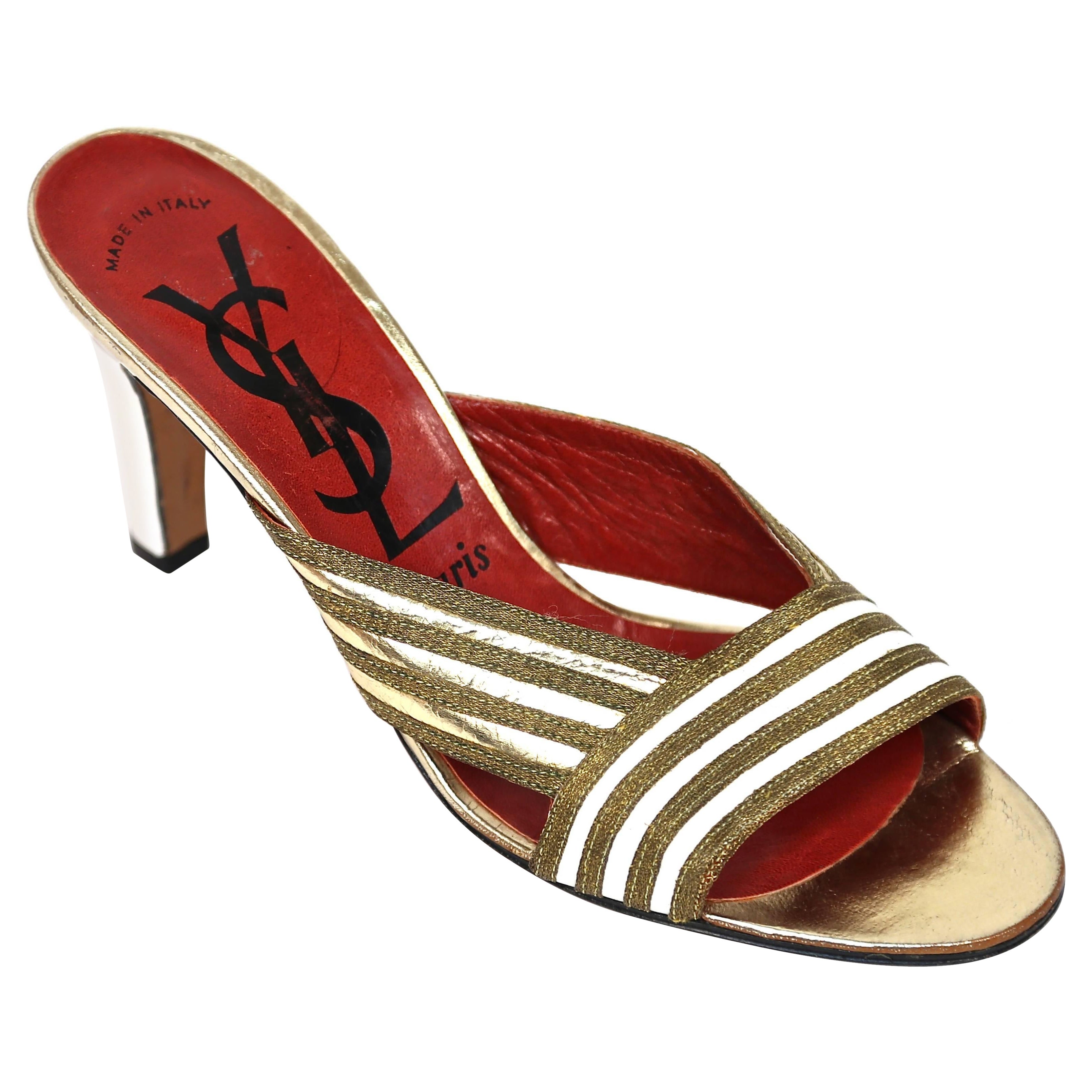 new 1970's YVES SAINT LAURENT gold leather heels - size 6.5 For Sale