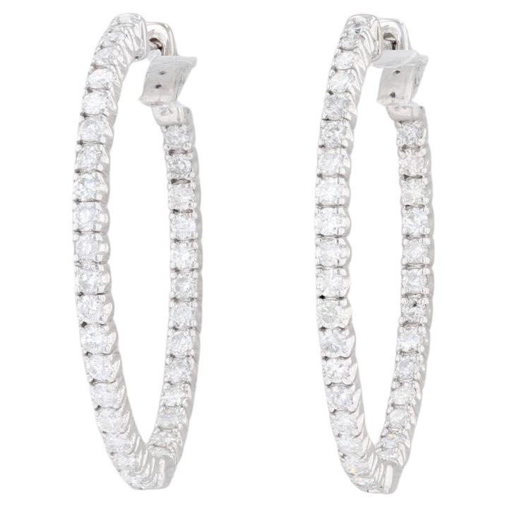New 1.97ctw Diamond InsideOut Hoop Earrings 14k White Gold Pierced Oval Hoops For Sale