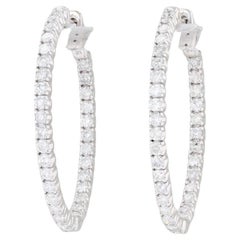 New 1.97ctw Diamond InsideOut Hoop Earrings 14k White Gold Pierce Oval Hoops