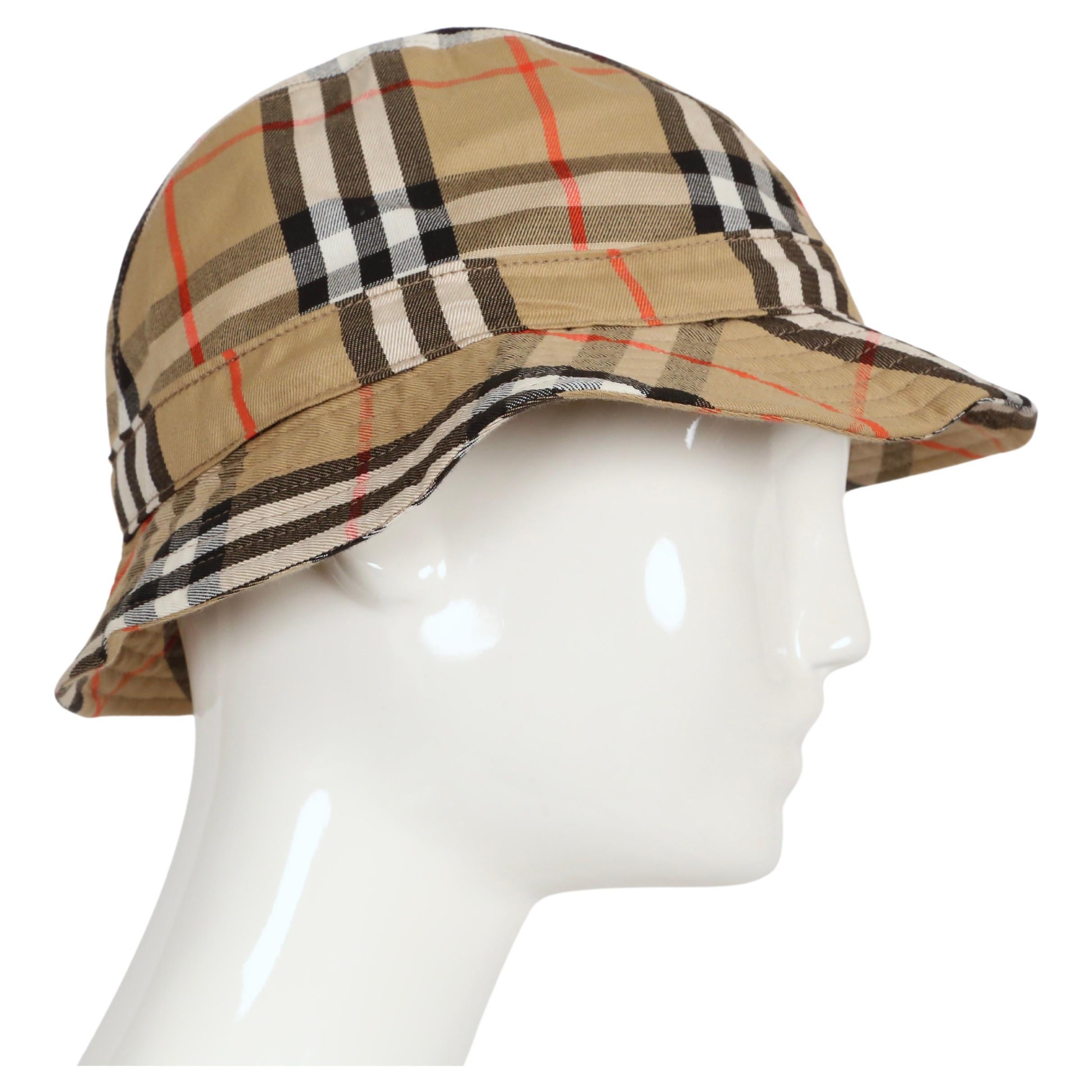 Gray new 1980's BURBERRYS' nova check cotton bucket hat