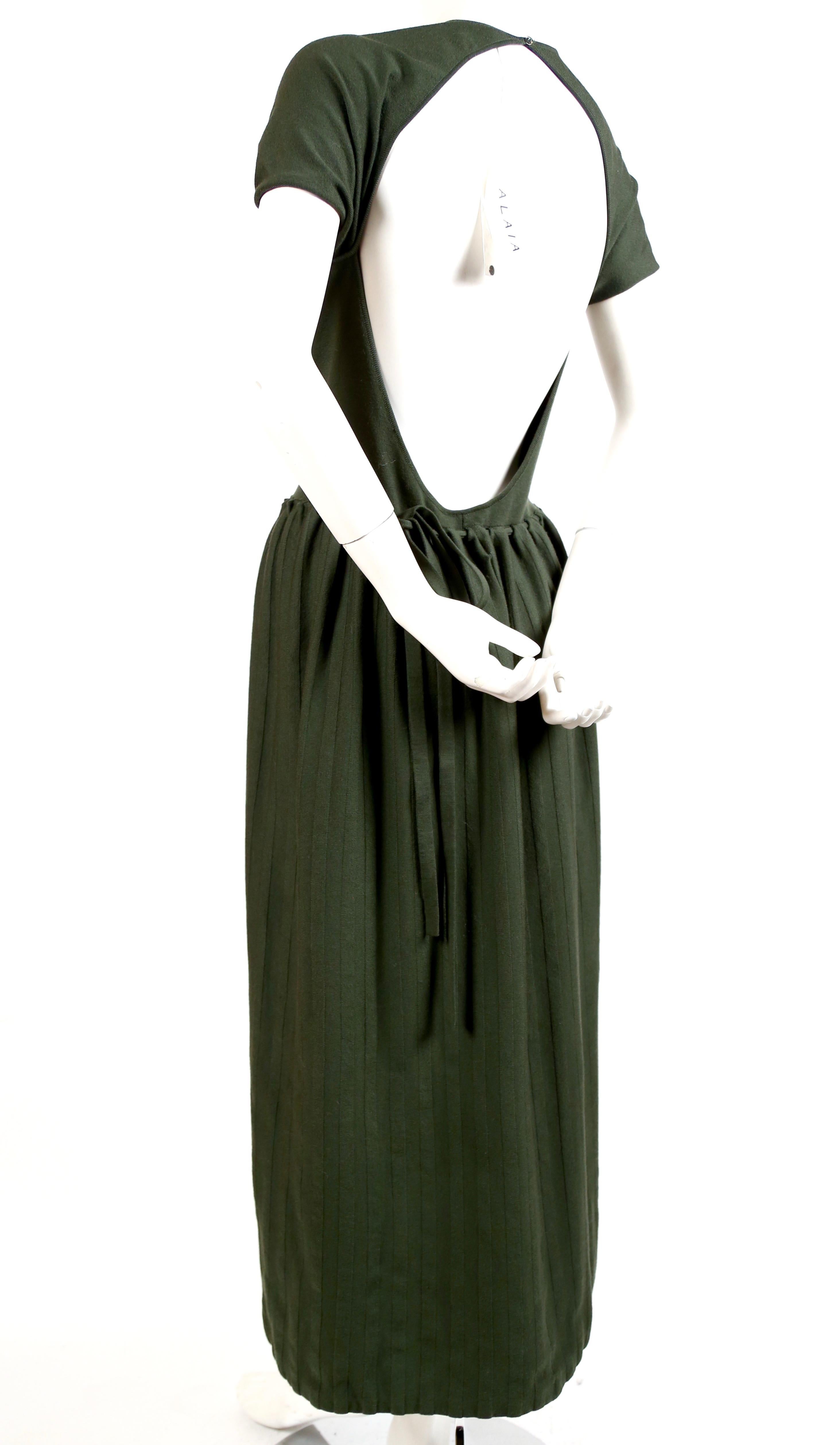 Black NEW 1990's AZZEDINE ALAIA forest green wool knit dress with open back