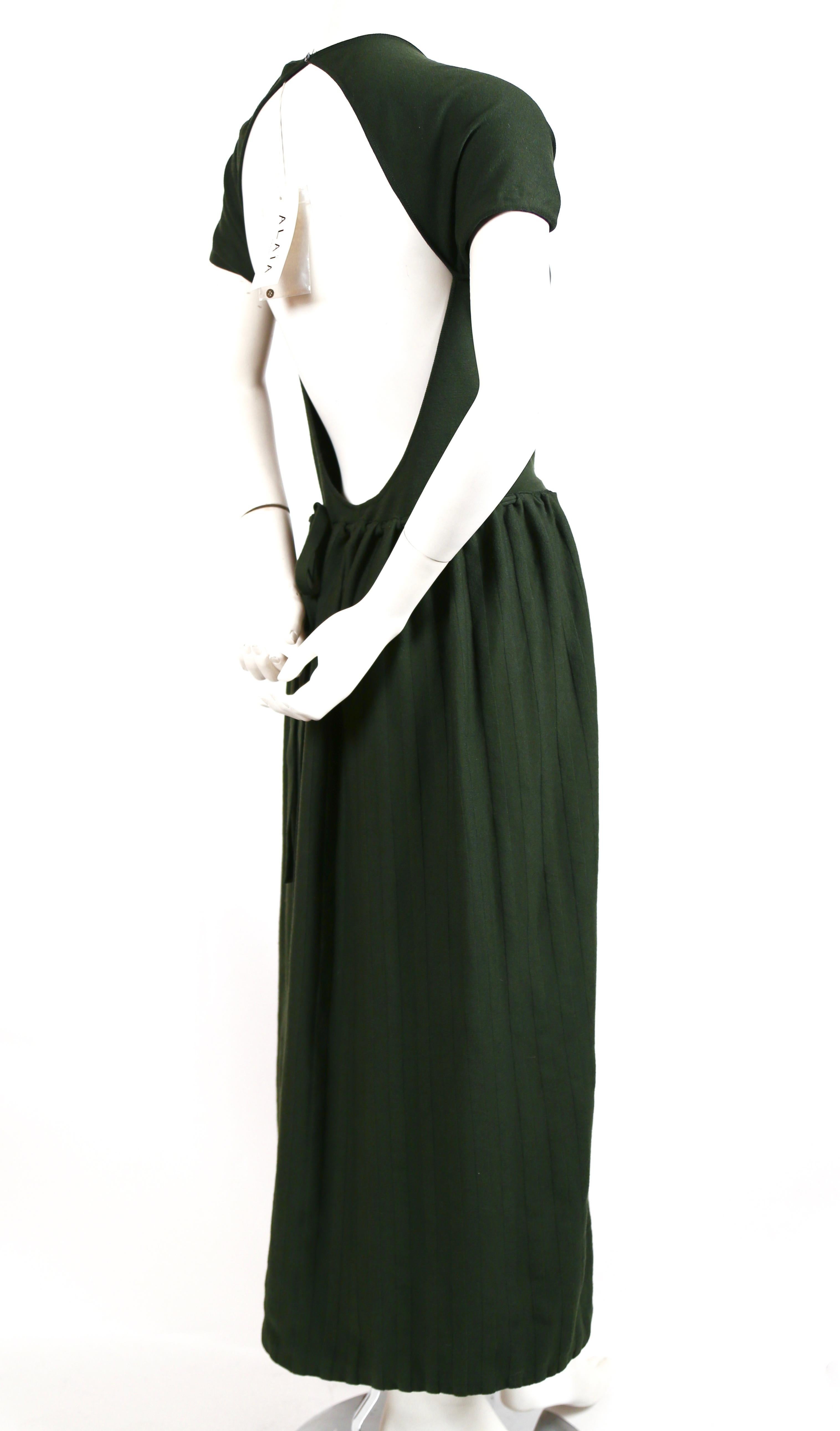 NEW 1990's AZZEDINE ALAIA forest green wool knit dress with open back  For Sale 1