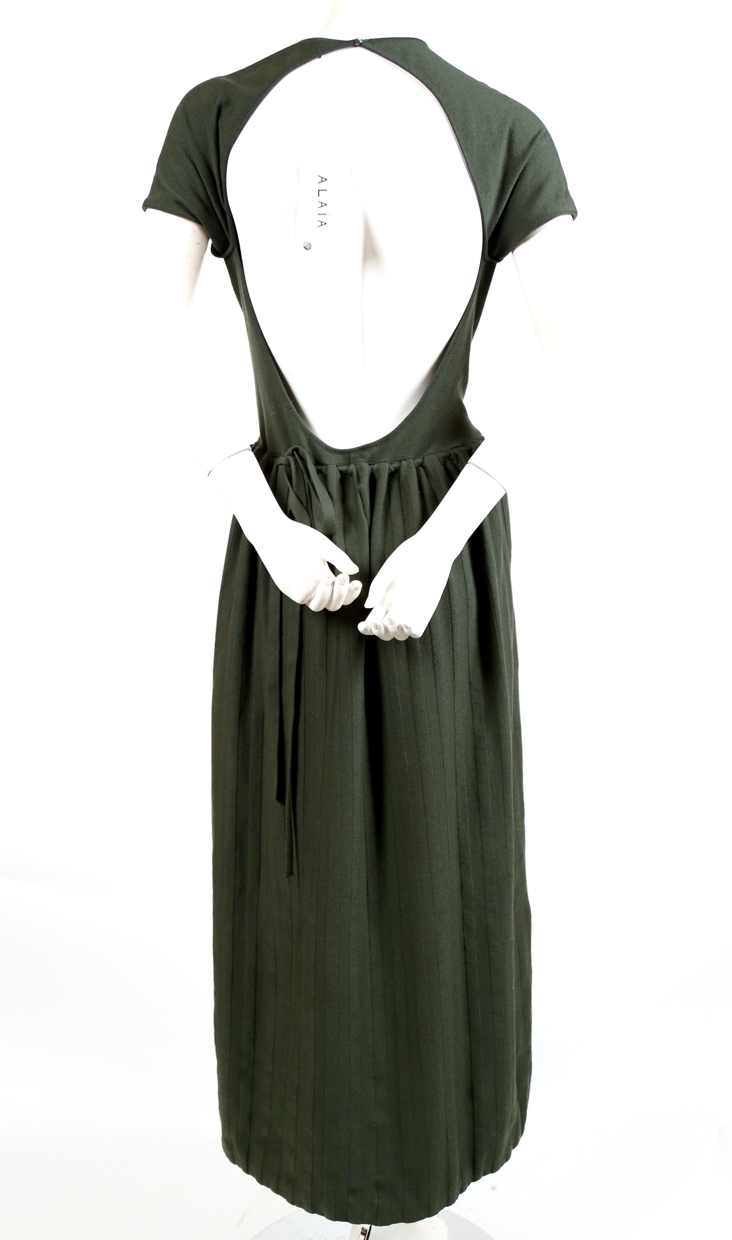 NEW 1990's AZZEDINE ALAIA forest green wool knit dress with open back 1