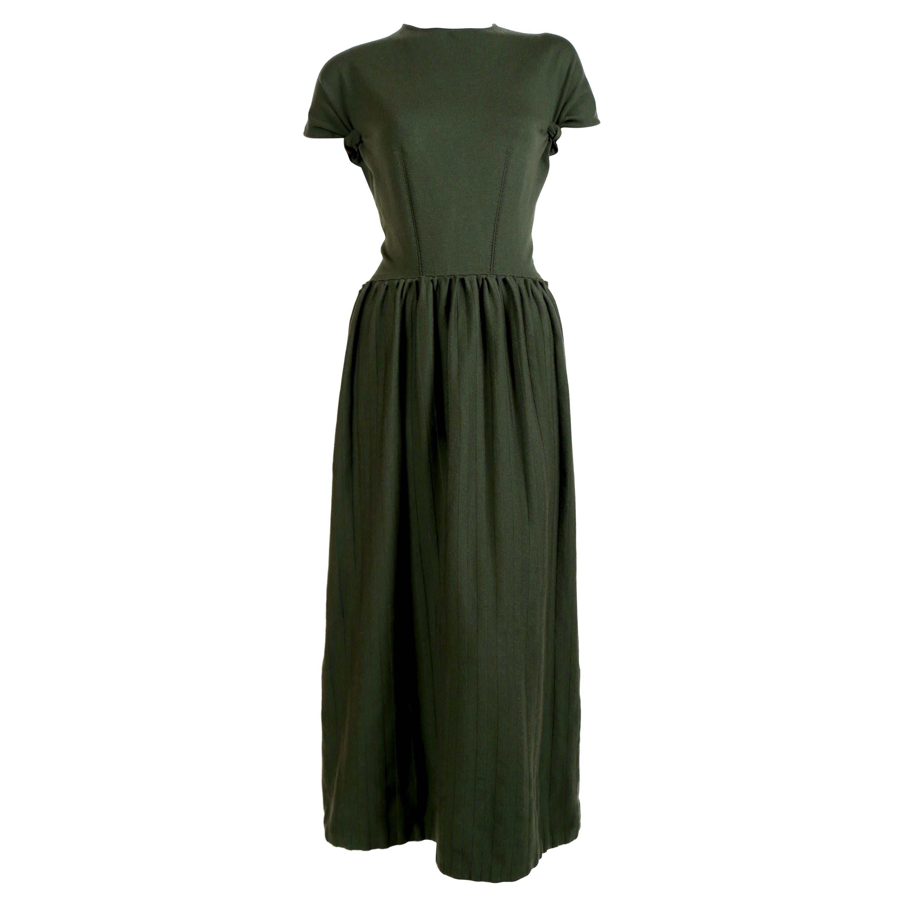 NEW 1990's AZZEDINE ALAIA forest green wool knit dress with open back  For Sale