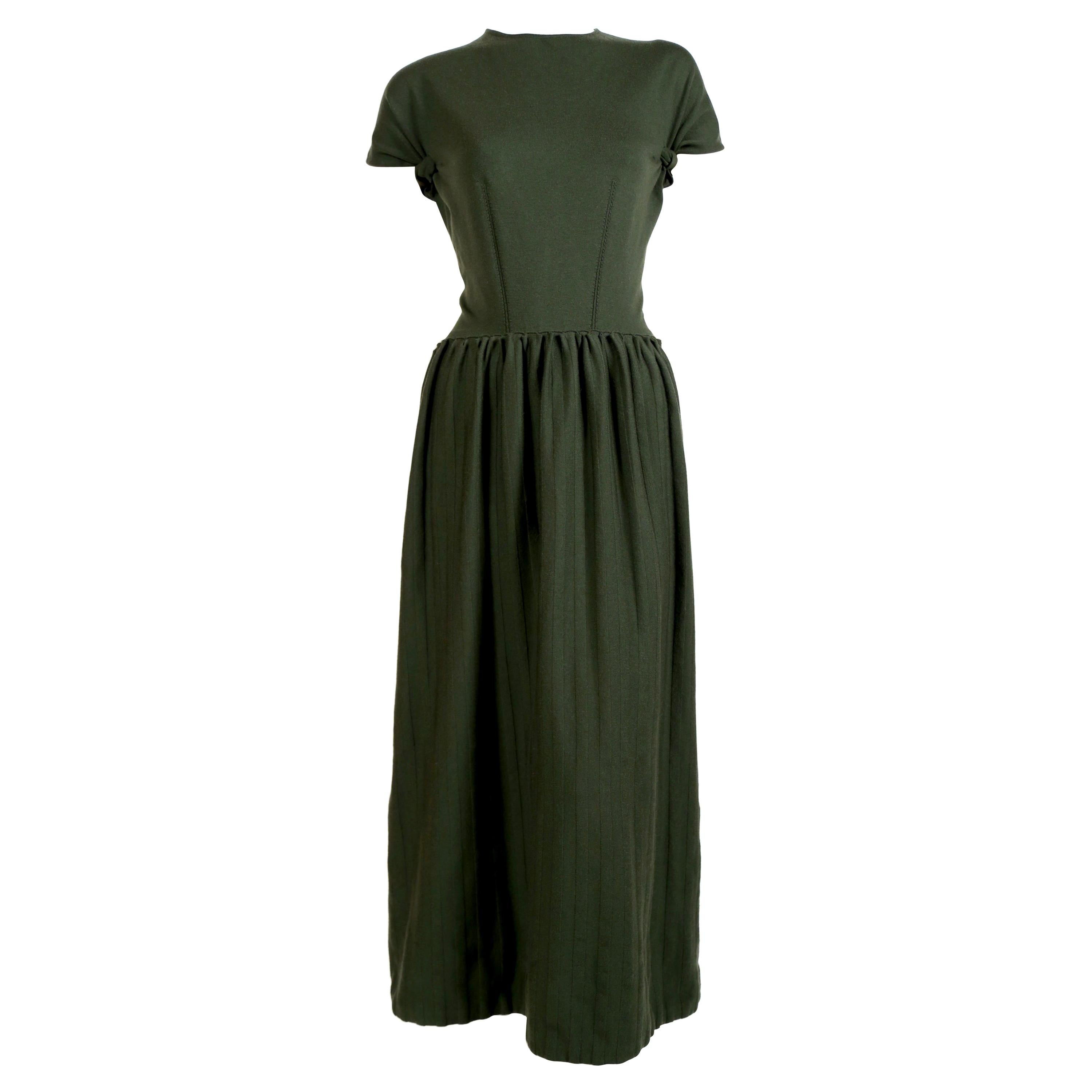 NEW 1990
s AZZEDINE ALAIA forest green wool knit dress with open back