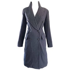Charles Chang Lima - Robe en laine grise à rayures, à double boutonnage, taille 10, années 1990, état neuf