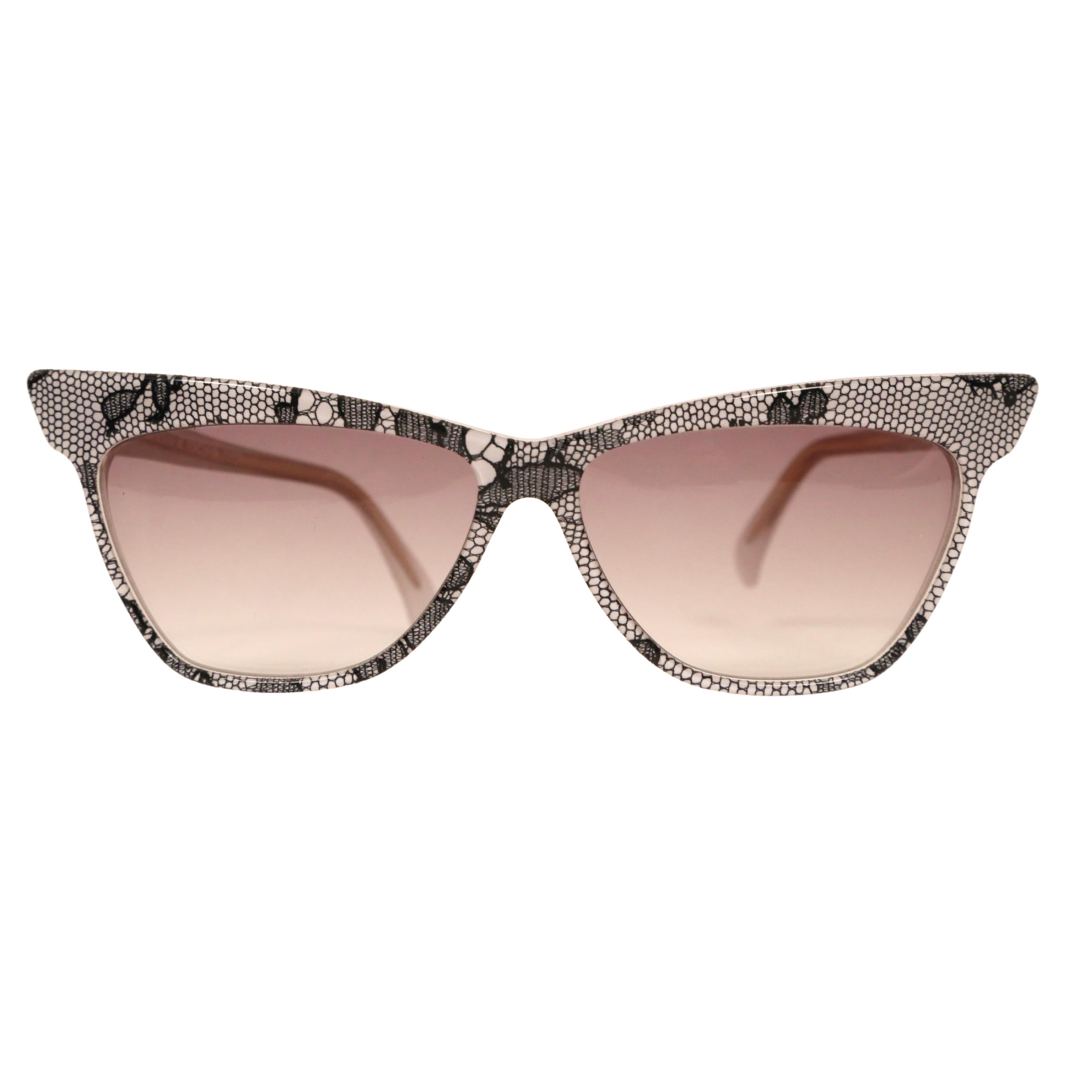 Pre-owned Rochas New 1990's Unworn  'lace' Laminate Acetate Sunglasses In Sand