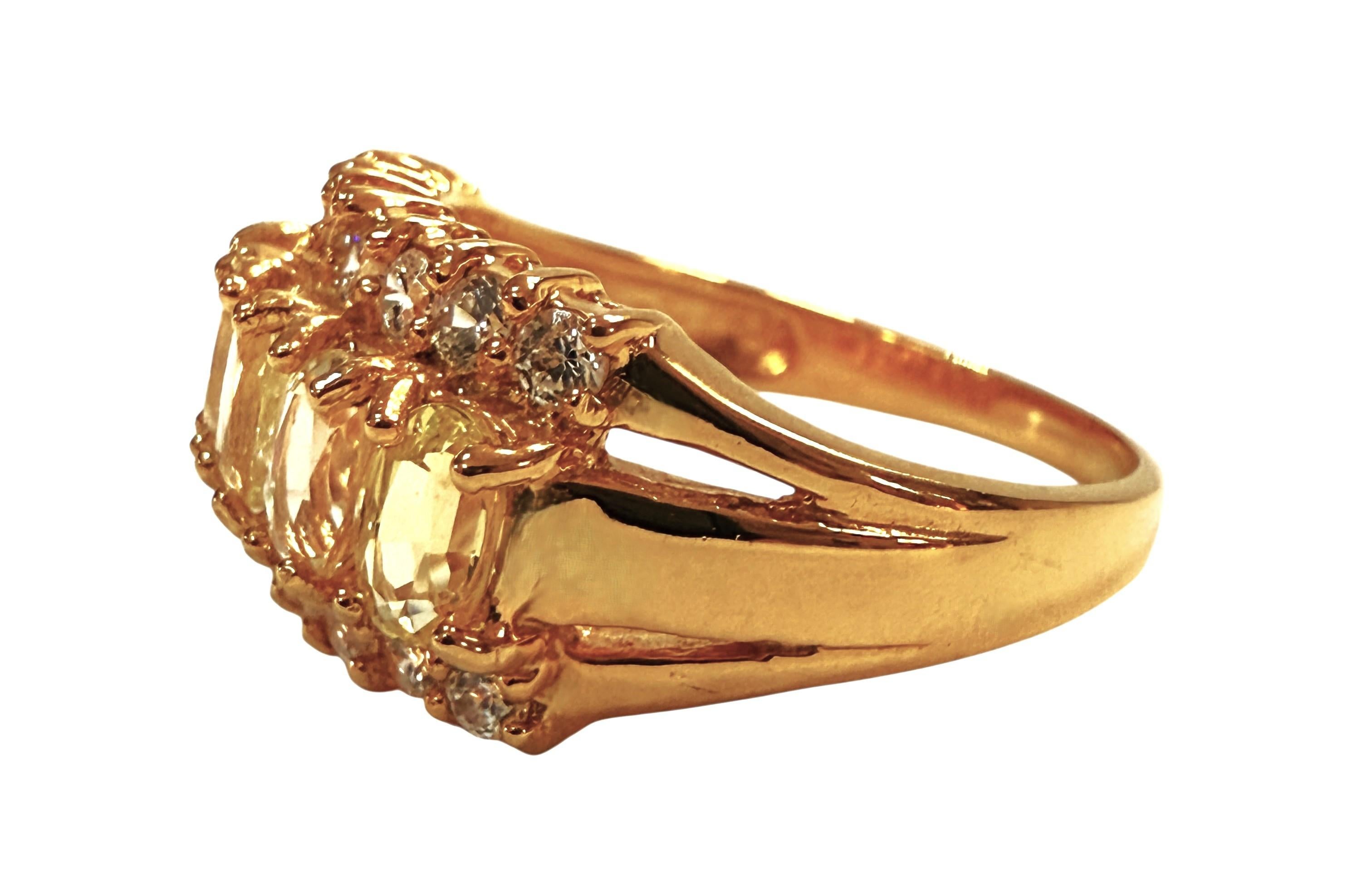 Neuer 2 Karat 5-Stein Gelber Saphir & Diamantschliff Saphir Gold PL Sterling Ring (Art déco) im Angebot