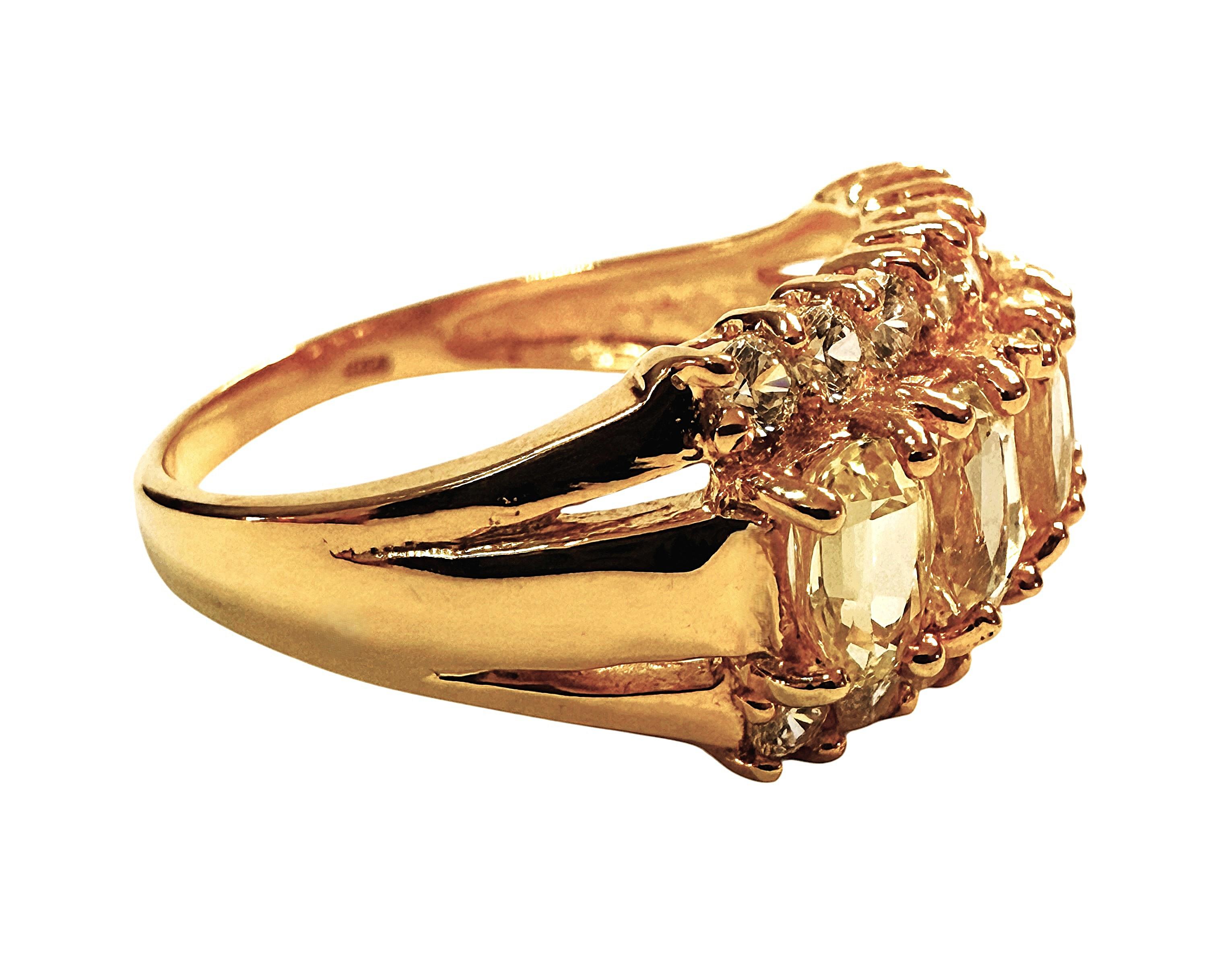 Neuer 2 Karat 5-Stein Gelber Saphir & Diamantschliff Saphir Gold PL Sterling Ring im Zustand „Neu“ im Angebot in Eagan, MN