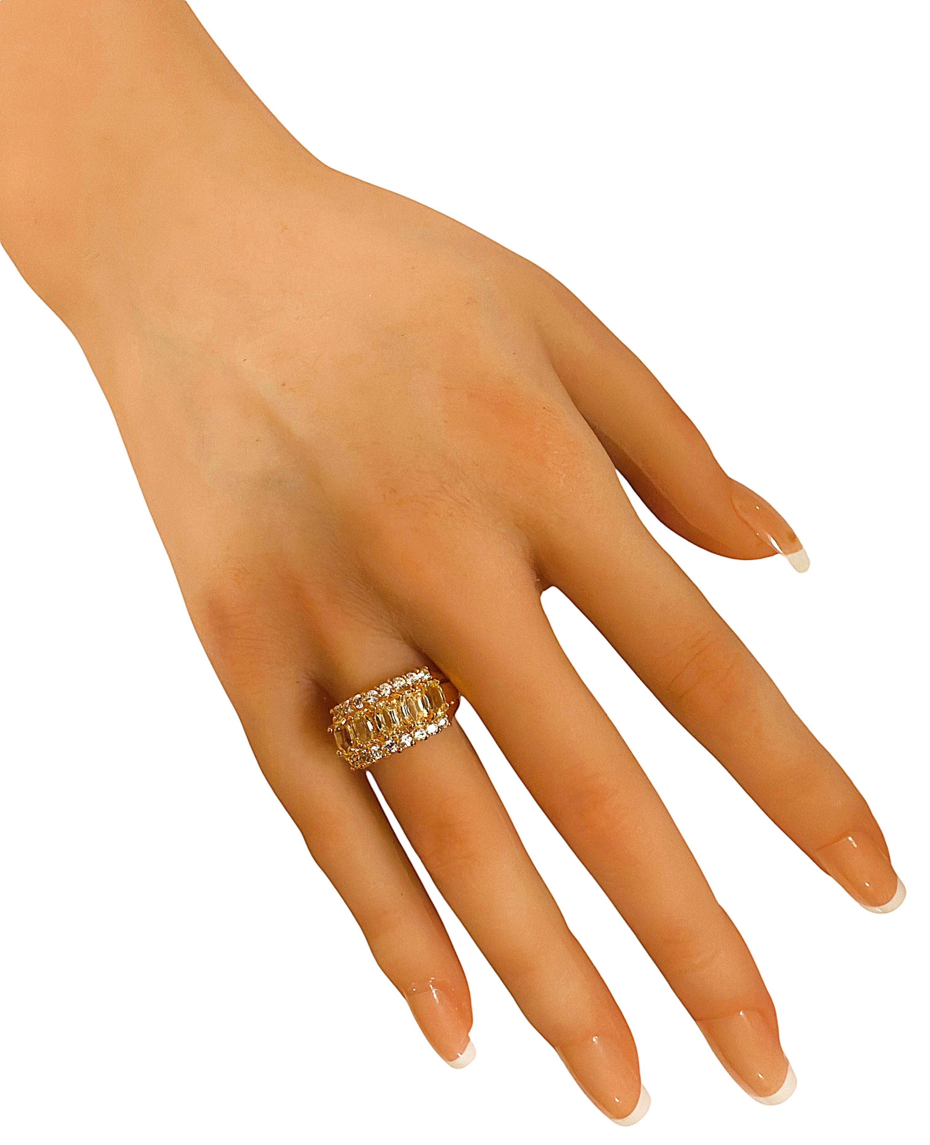 Neuer 2 Karat 5-Stein Gelber Saphir & Diamantschliff Saphir Gold PL Sterling Ring Damen im Angebot