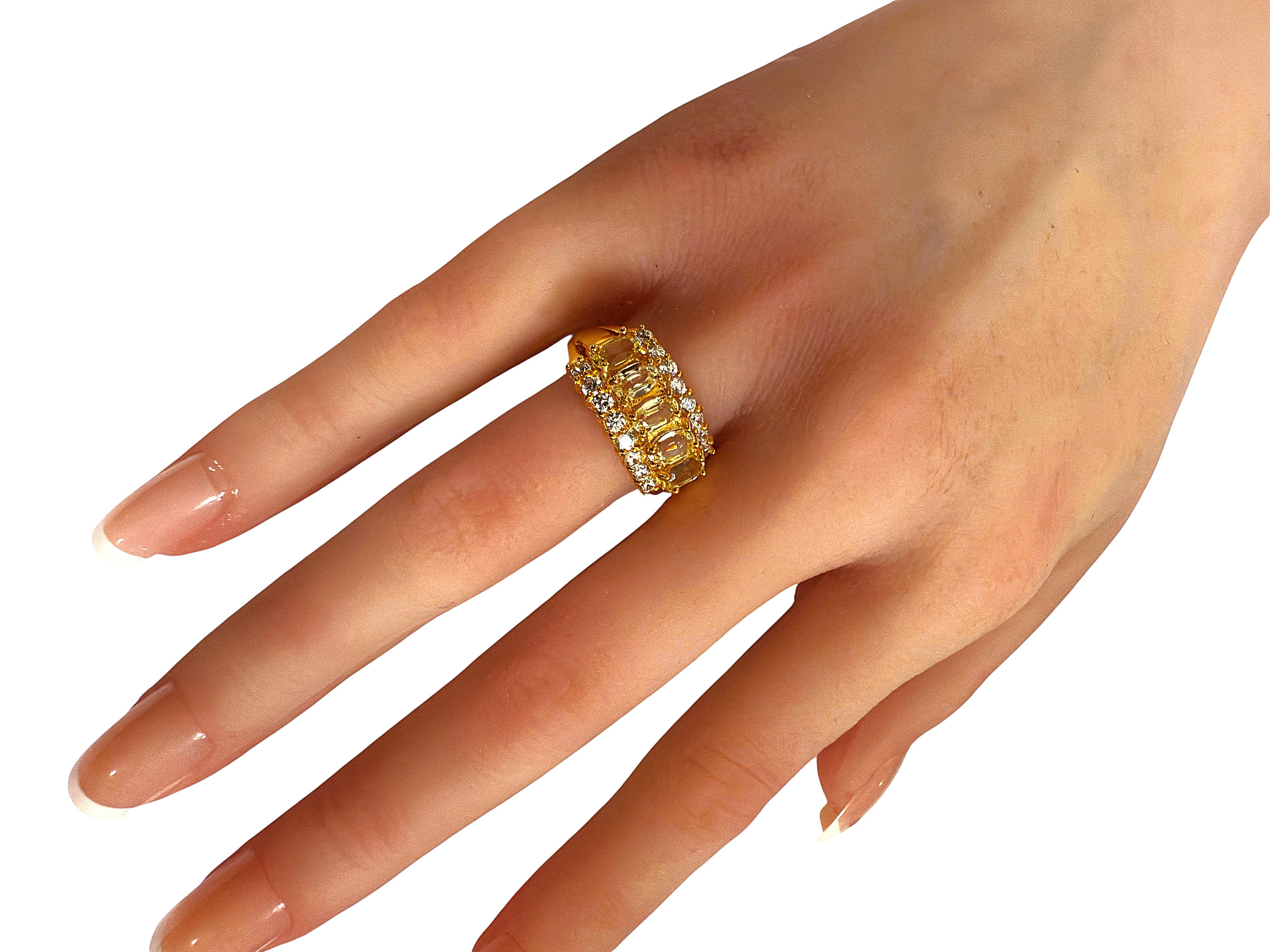 Neuer 2 Karat 5-Stein Gelber Saphir & Diamantschliff Saphir Gold PL Sterling Ring im Angebot 2