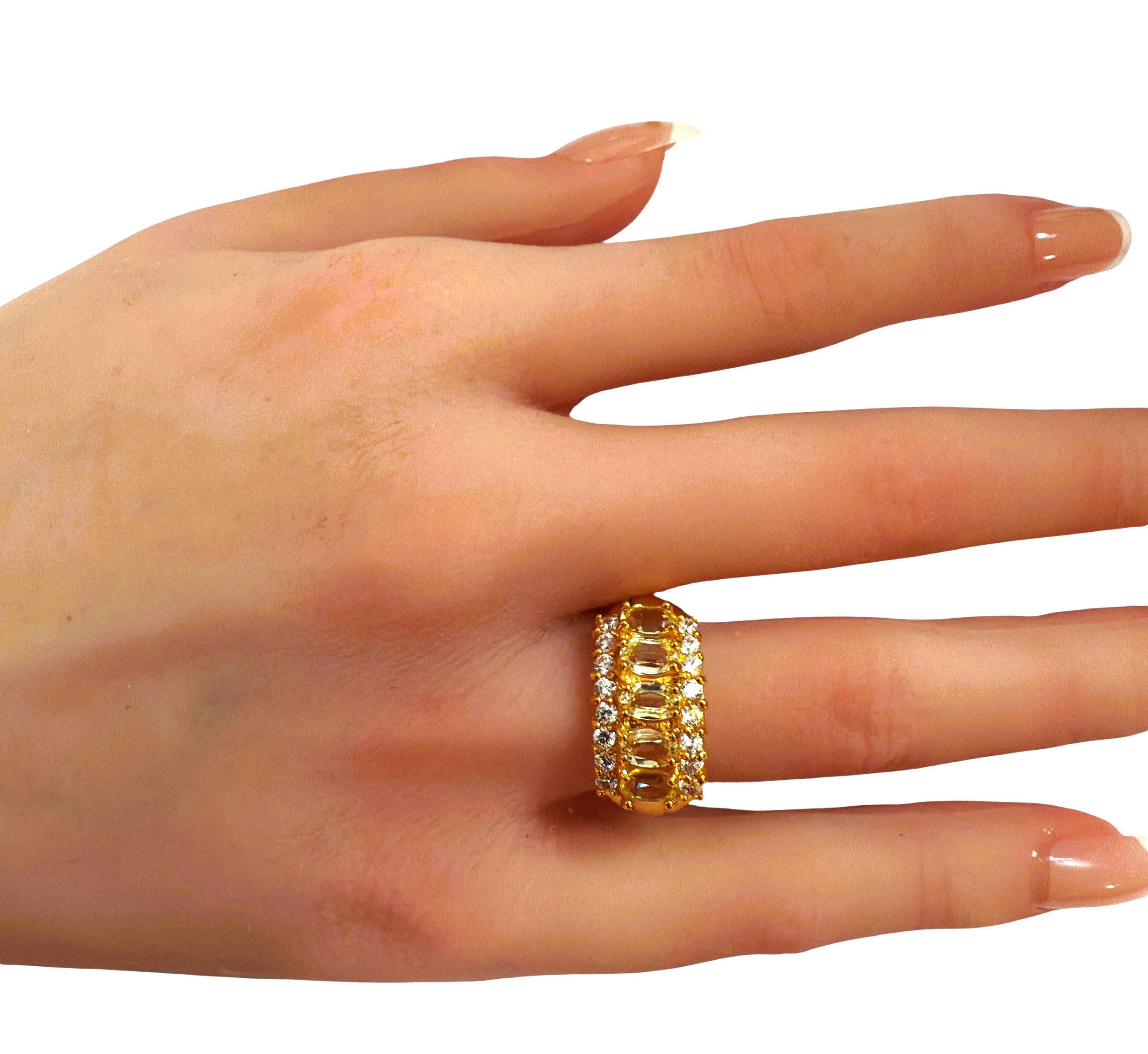 Neuer 2 Karat 5-Stein Gelber Saphir & Diamantschliff Saphir Gold PL Sterling Ring im Angebot 3
