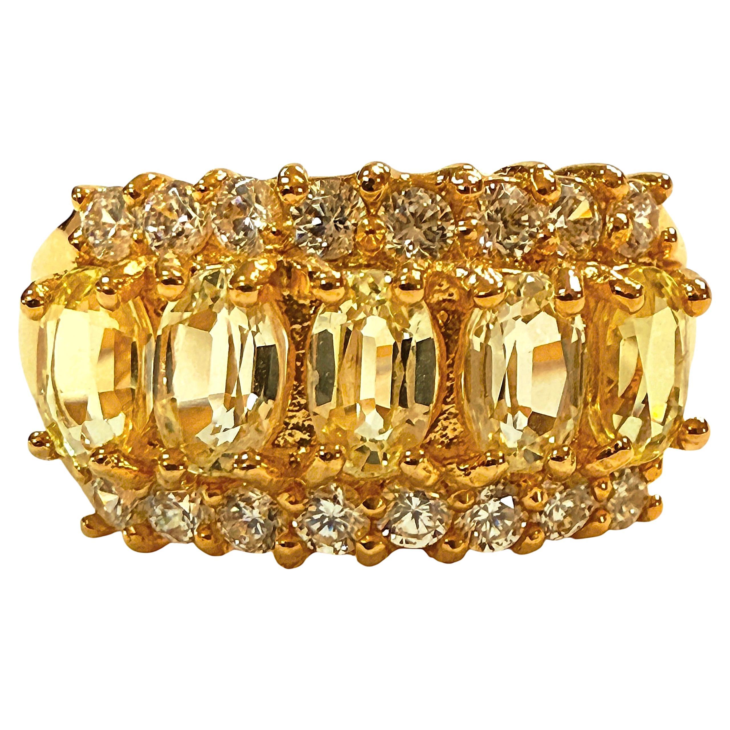 Neuer 2 Karat 5-Stein Gelber Saphir & Diamantschliff Saphir Gold PL Sterling Ring im Angebot