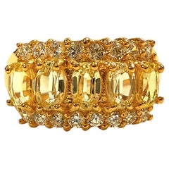 Neuer 2 Karat 5-Stein Gelber Saphir & Diamantschliff Saphir Gold PL Sterling Ring
