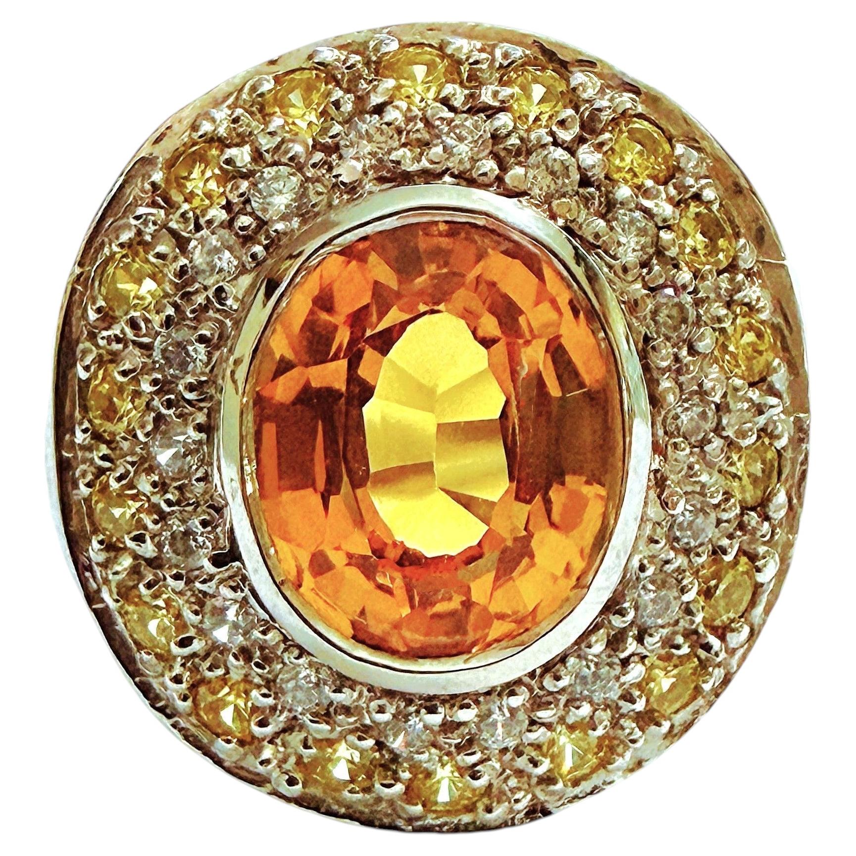 New 2 Carat Citrine & Diamond Cut Yellow Sapphire Sterling Ring Size 6.5 For Sale