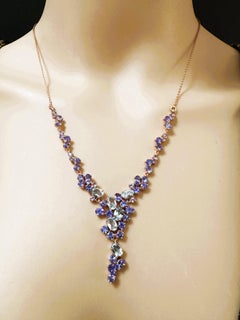 &New Halskette aus 14-karätigem Roségold und PL-Sterling-Silber mit einem Tanzanit von über 2 Karat und einem blauen Topas von über 2 Karat