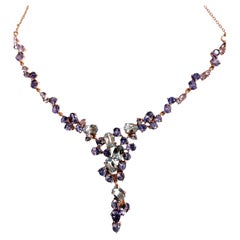 &New Halskette aus 14-karätigem Roségold und PL-Sterling-Silber mit einem Tanzanit von über 2 Karat und einem blauen Topas von über 2 Karat