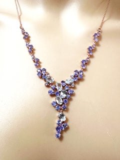 &New collier en or rose 14 carats avec tanzanite de plus de 2 carats et topaze bleue de plus de 2 carats, sur chaîne en argent sterling PL