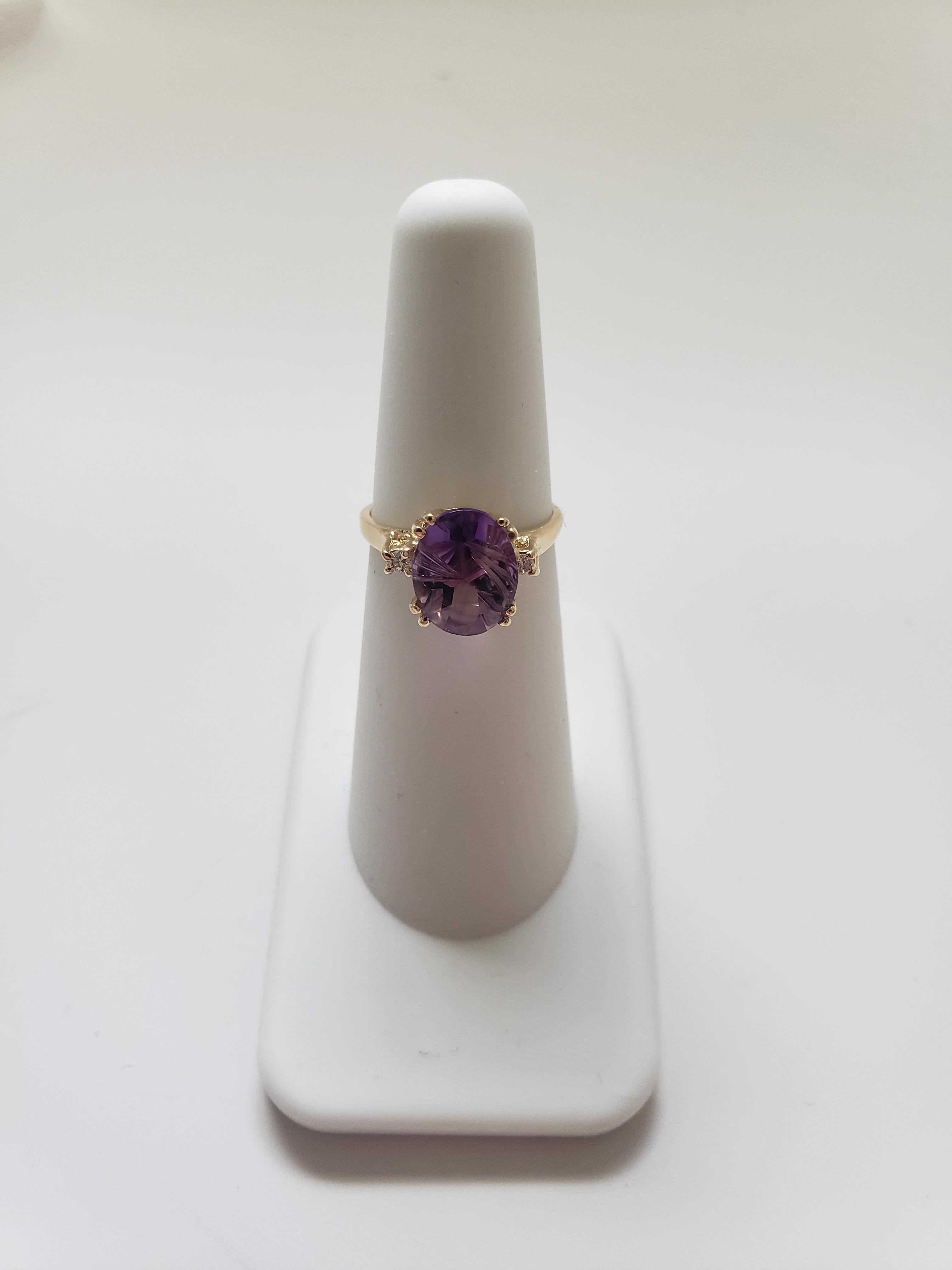 NEUF 2 ct. Bague en or jaune 14k avec améthyste de taille fantaisie et diamants en vente 4