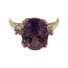 NEW 2 Ct. Natural Amethyst Fantasy Cut Ring with Diamonds in 14k Yellow Gold