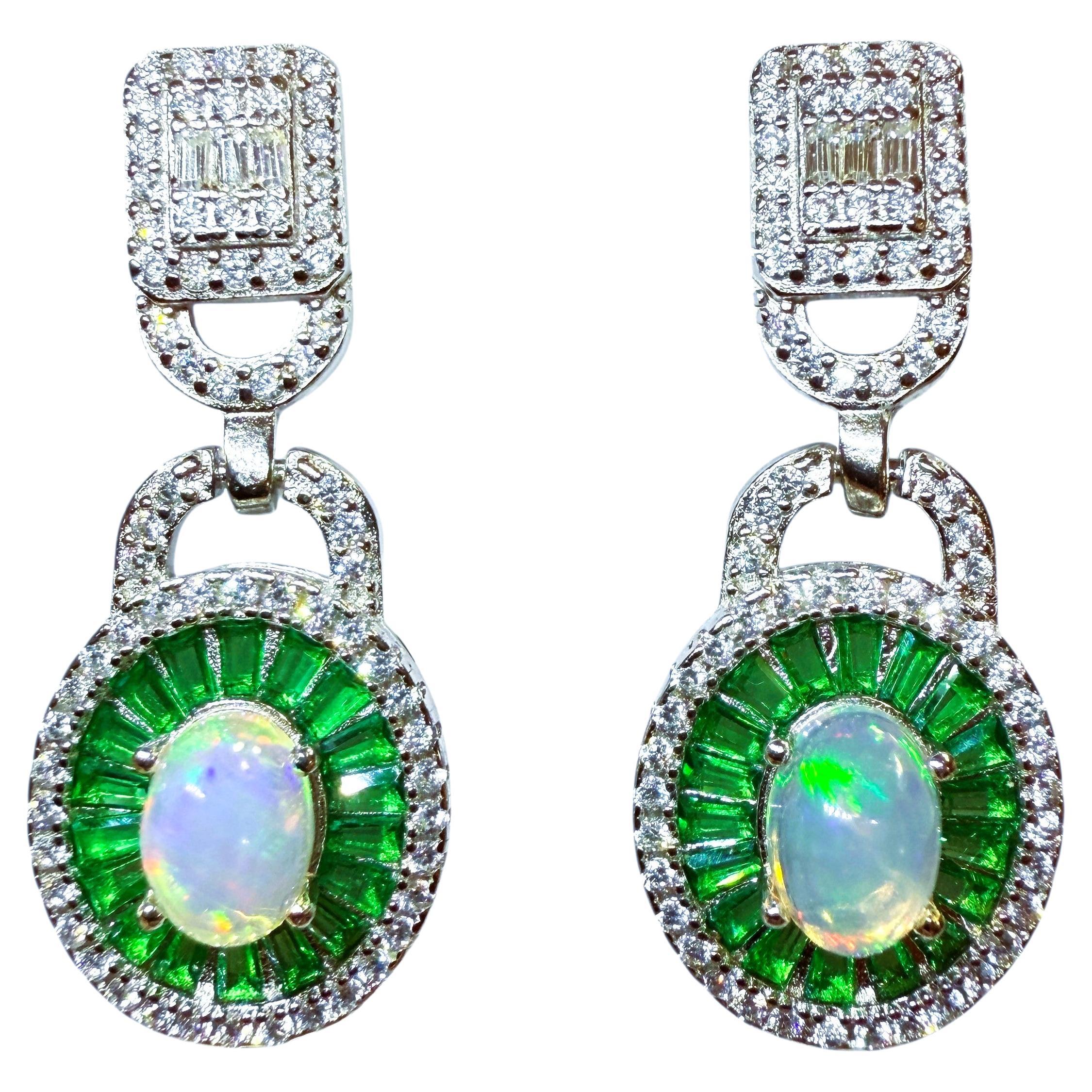 New 2.0 Carat Ethiopian Fire Opal
Green Topaz 14k W Gold PL Sterling Earrings