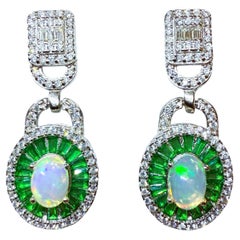 New 2.0 Carat Ethiopian Fire Opal 
Green Topaz 14k W Gold PL Sterling Earrings