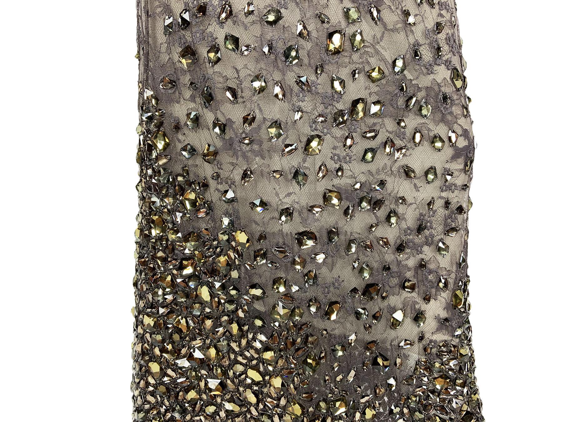 New $20.000 Tom Ford *Broken Mirror* Lace Smokey Gray Crystal Beaded Dress It 42 For Sale 3