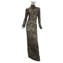 New $20.000 Tom Ford *Broken Mirror* Lace Smokey Gray Crystal Beaded Dress It 42