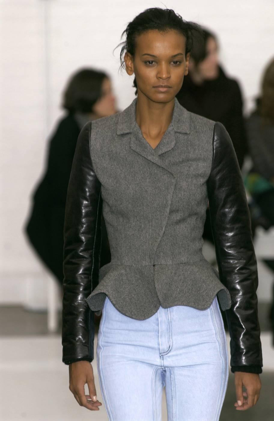 new 2002 Nicolas Ghesquiere for BALENCIAGA wool & leather runway jacket 2