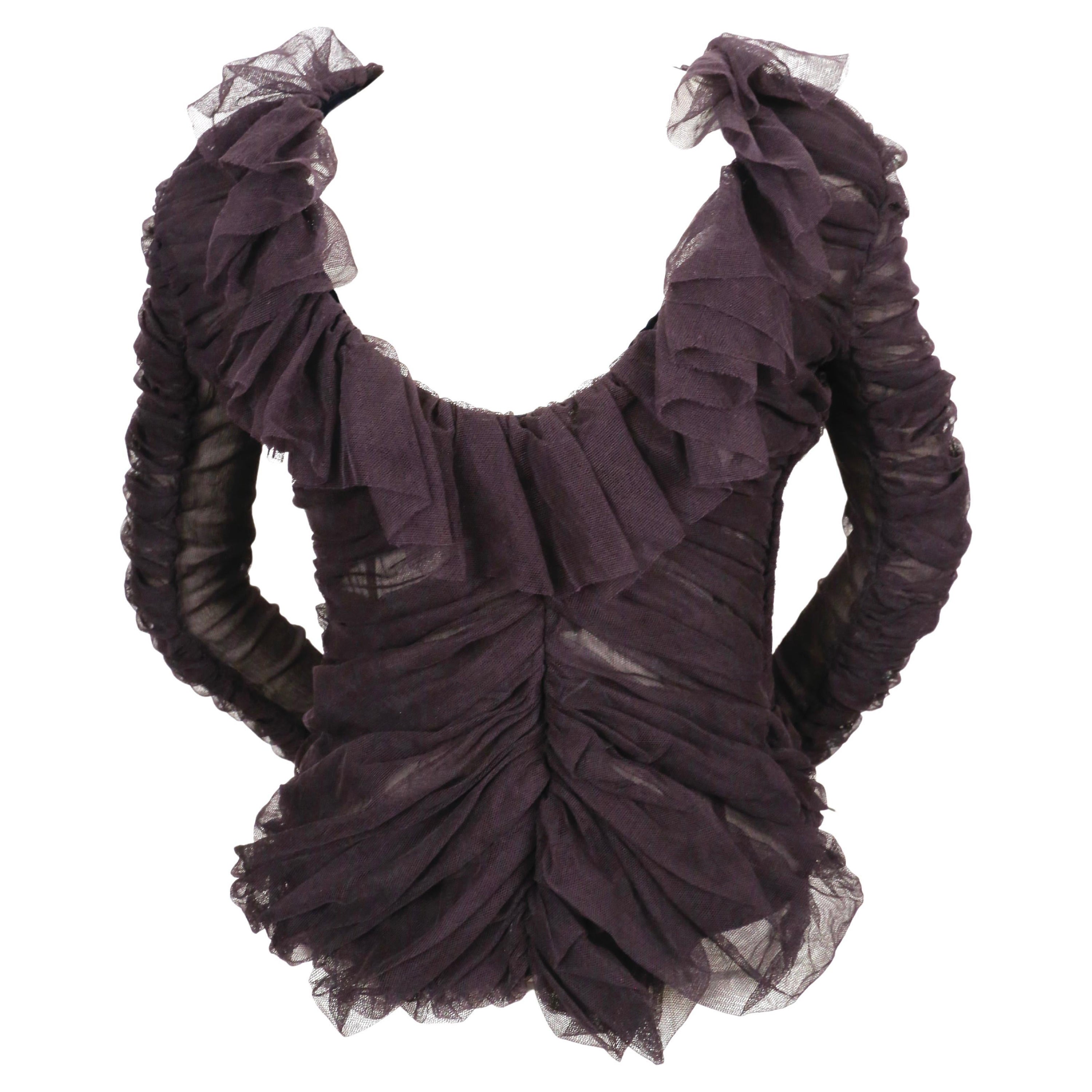 new 2002 TOM FORD for YVES SAINT LAURENT ruched purple tulle top For Sale