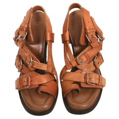 new 2003 Nicolas Ghesquière for Balenciaga tan leather runway sandals - 37
