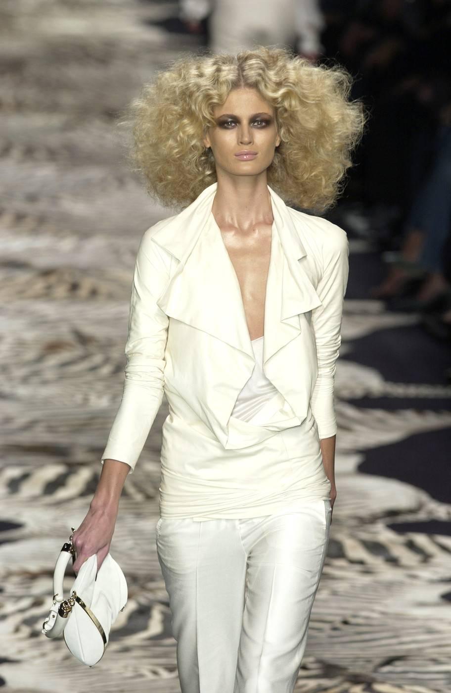 new 2004 TOM FORD for YVES SAINT LAURENT off-white leather runway jacket For Sale 7