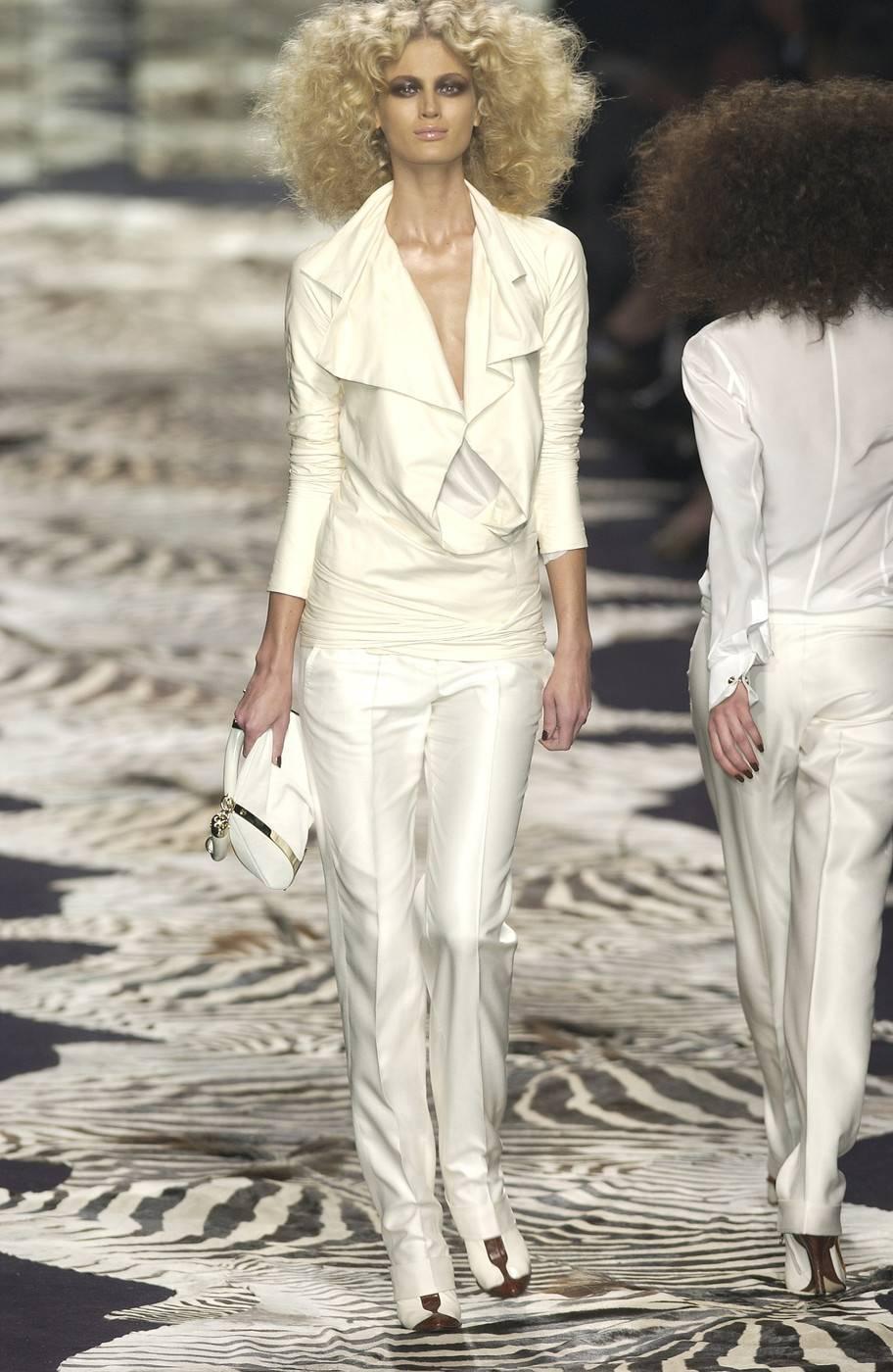 new 2004 TOM FORD for YVES SAINT LAURENT off-white leather runway jacket For Sale 8