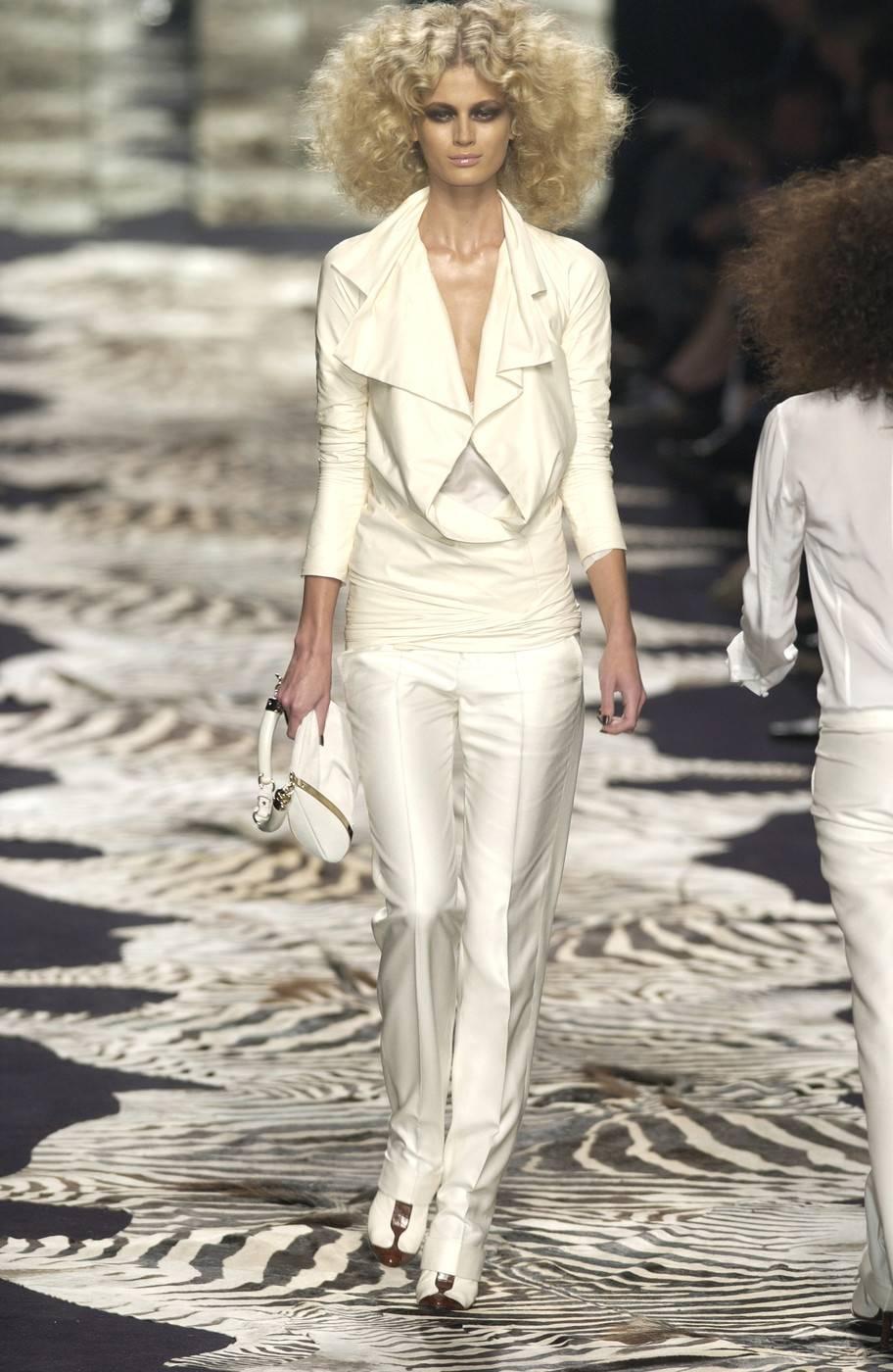 new 2004 TOM FORD for YVES SAINT LAURENT off-white leather runway jacket For Sale 9
