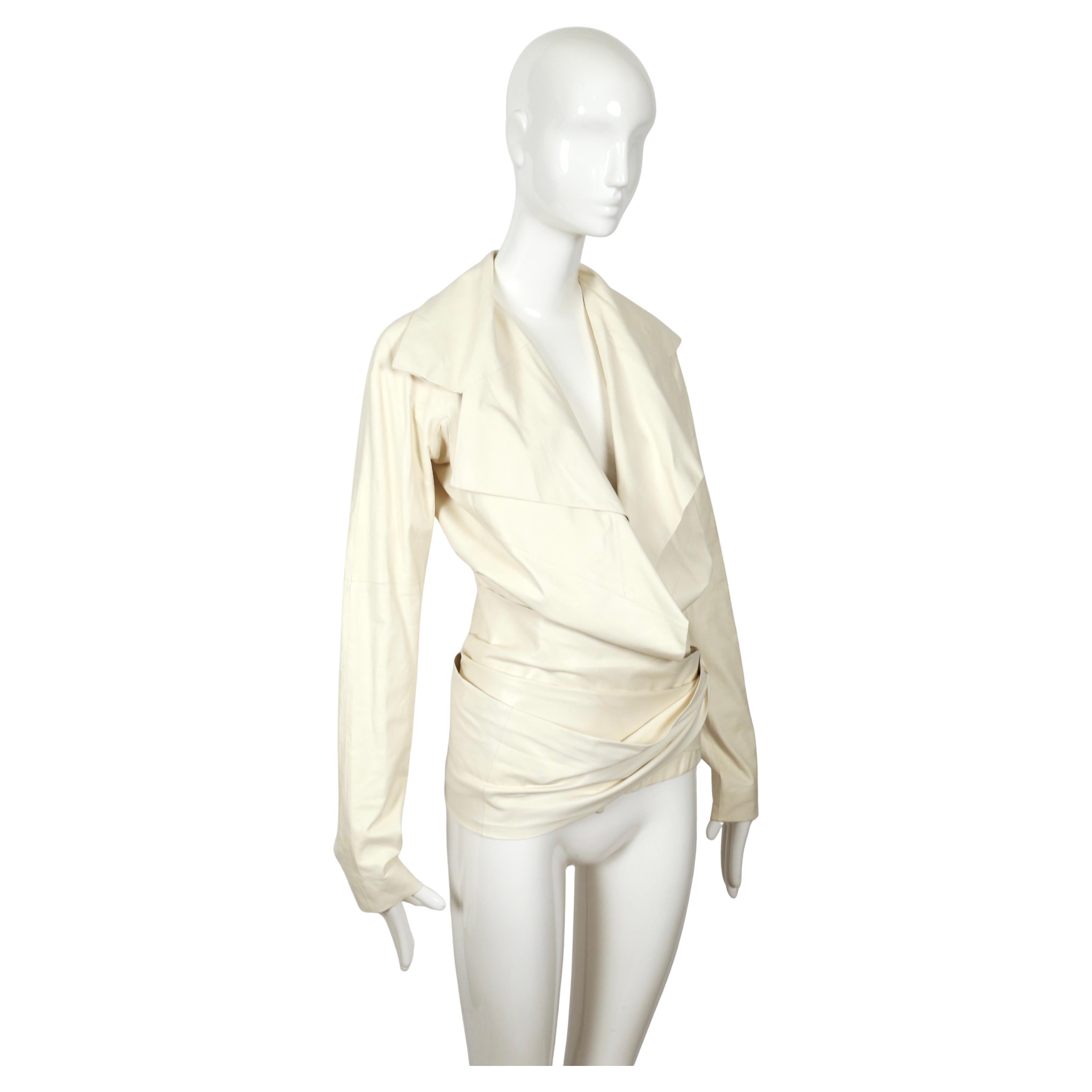 Beige new 2004 TOM FORD for YVES SAINT LAURENT off-white leather runway jacket For Sale