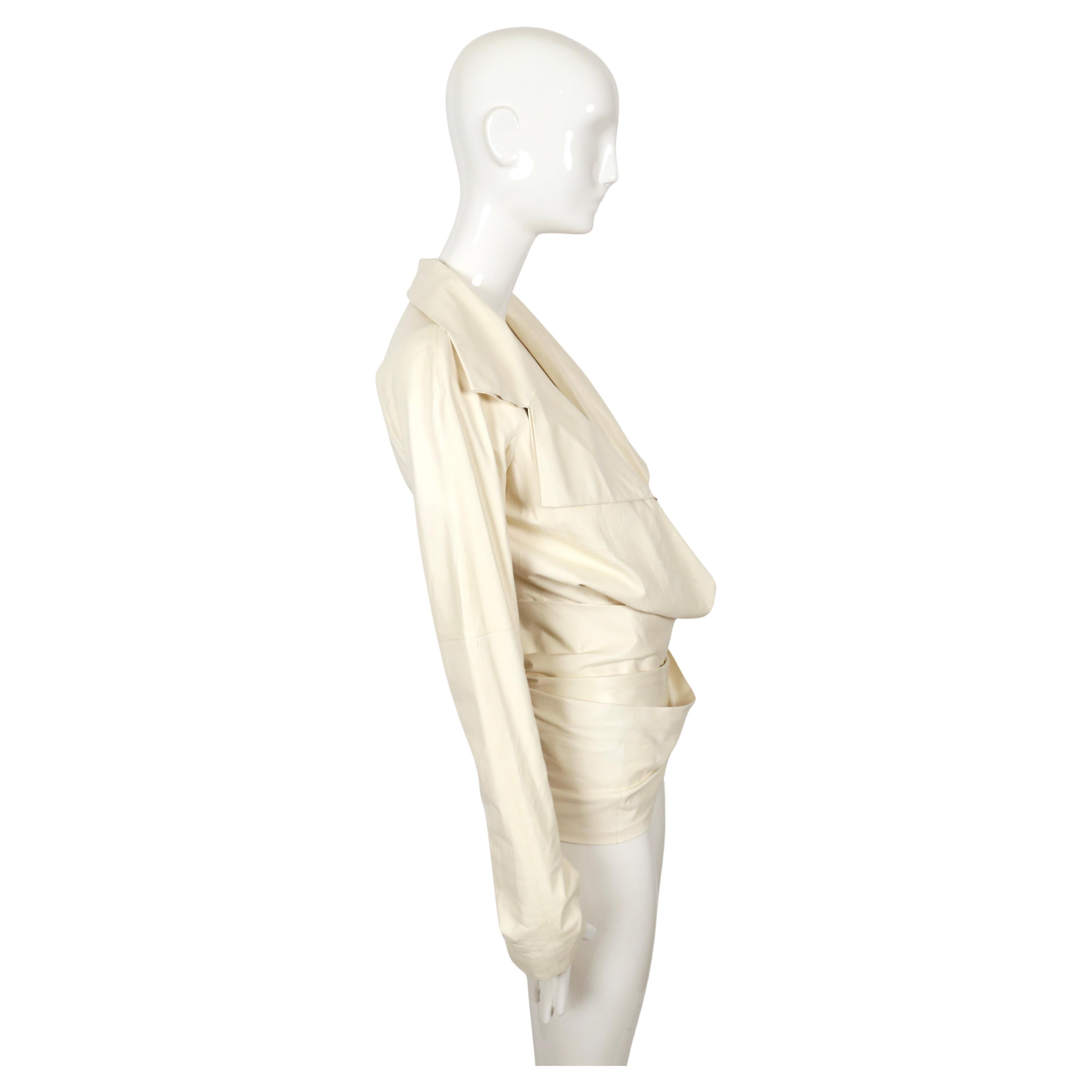 new 2004 TOM FORD for YVES SAINT LAURENT off-white leather runway jacket In Good Condition For Sale In San Fransisco, CA