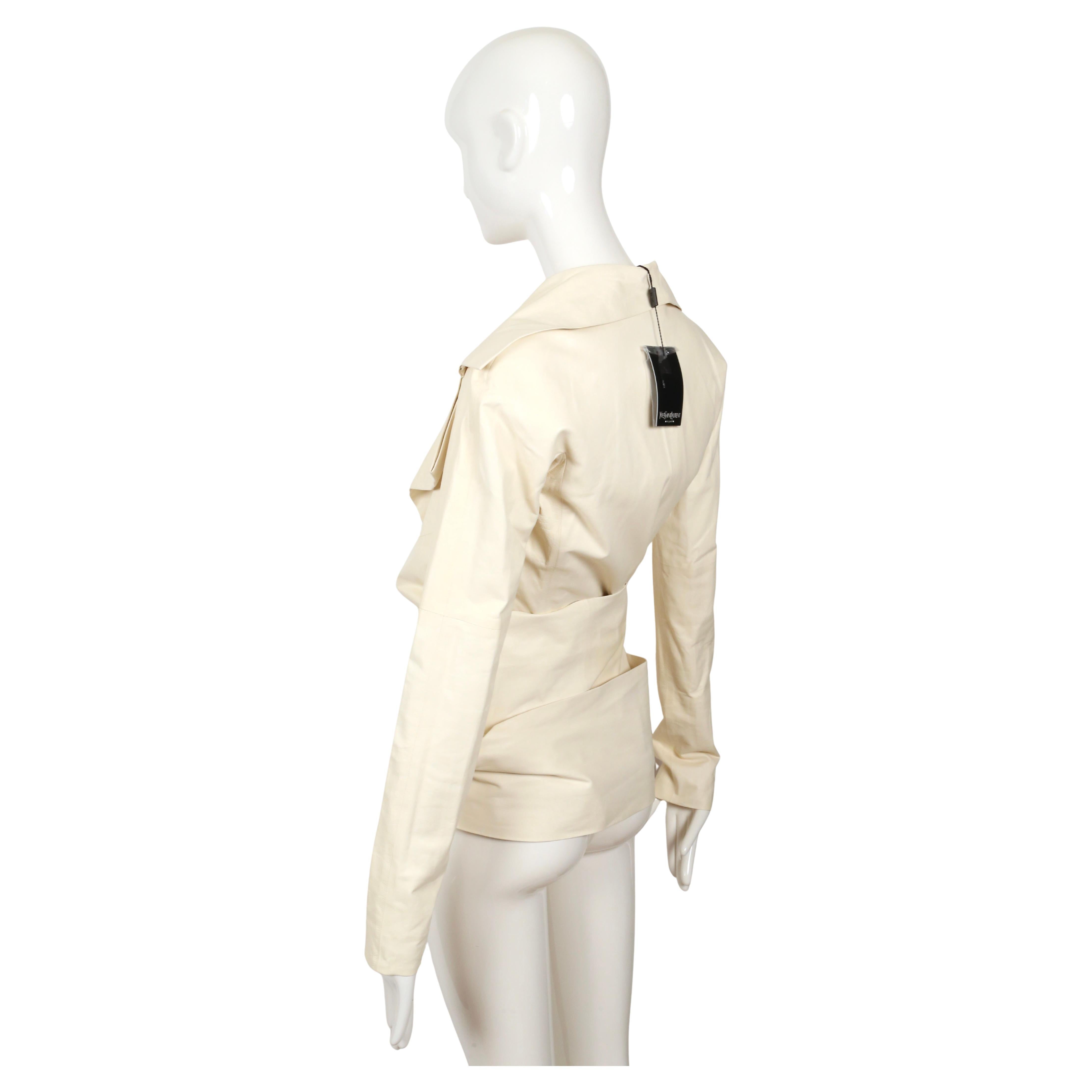 new 2004 TOM FORD for YVES SAINT LAURENT off-white leather runway jacket For Sale 3