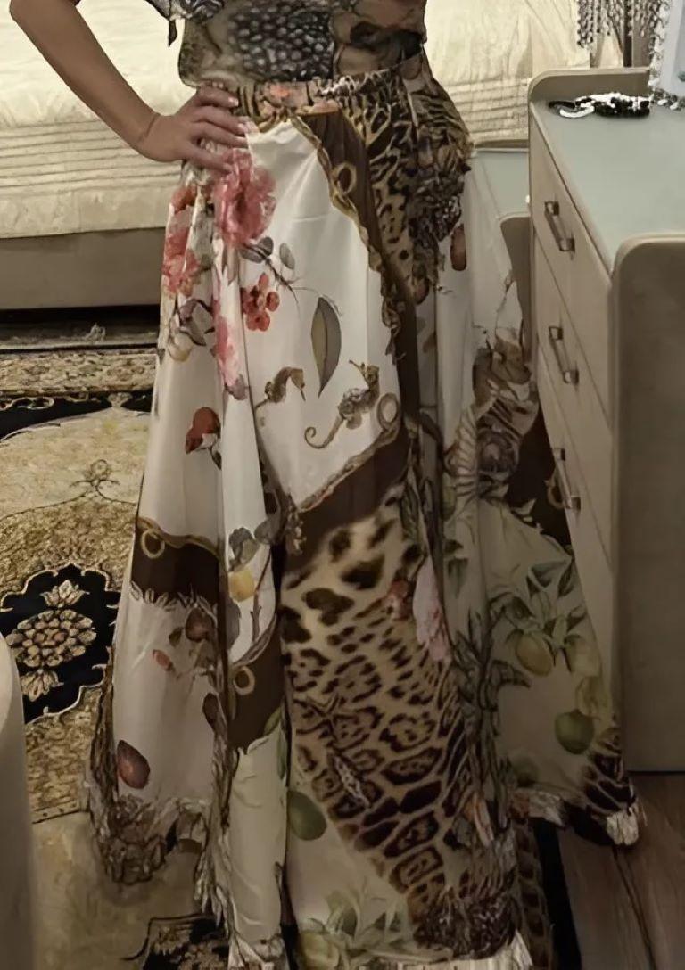 Black NEW 2005 SS Runway Documented Roberto Cavalli Silk Floral Maxi Skirt For Sale