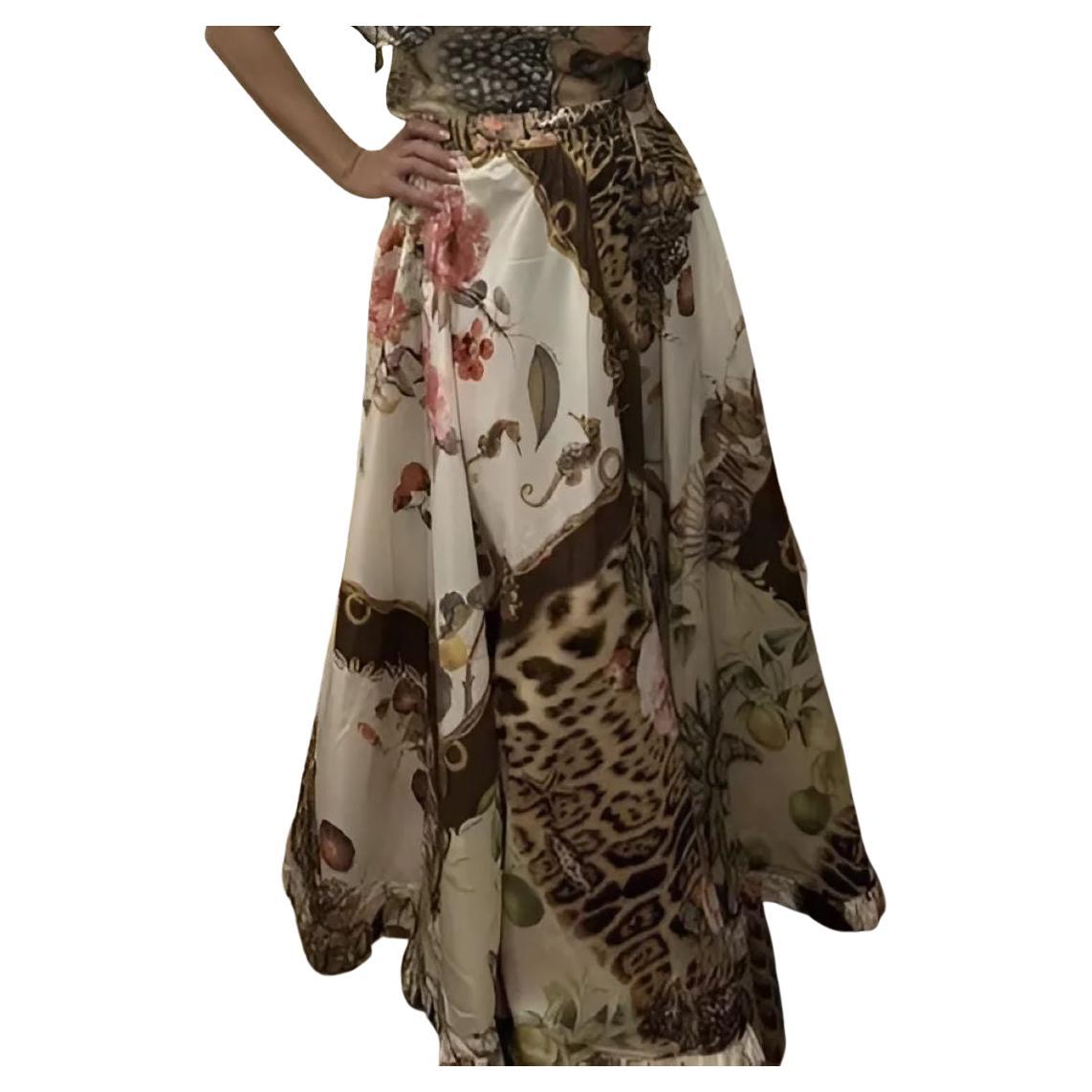 NEW 2005 SS Runway Documented Roberto Cavalli Silk Floral Maxi Skirt For Sale