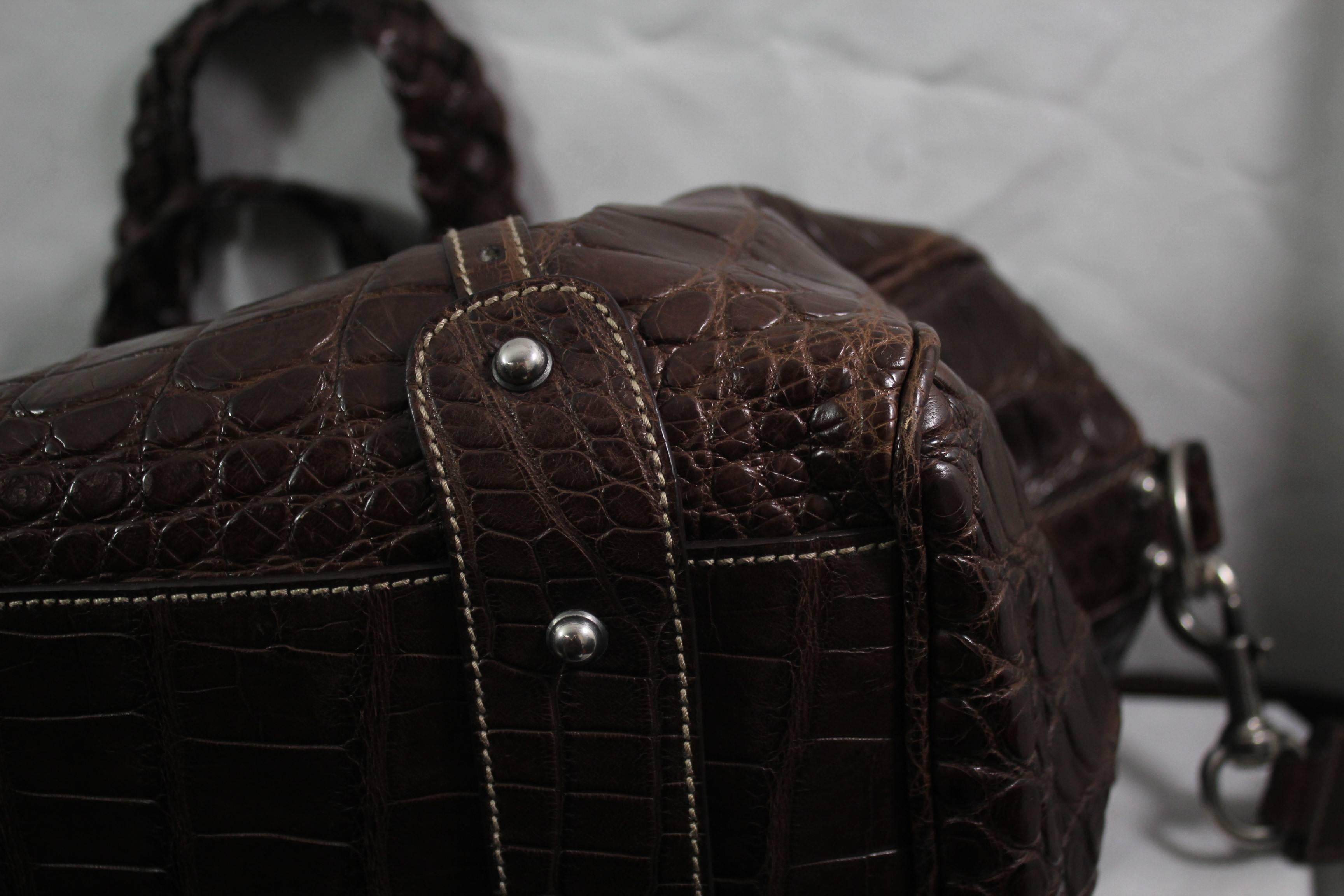 New 2007 Gucci Men's Cocco Nappato crocodile Travel Bag with Detachable Strap 5