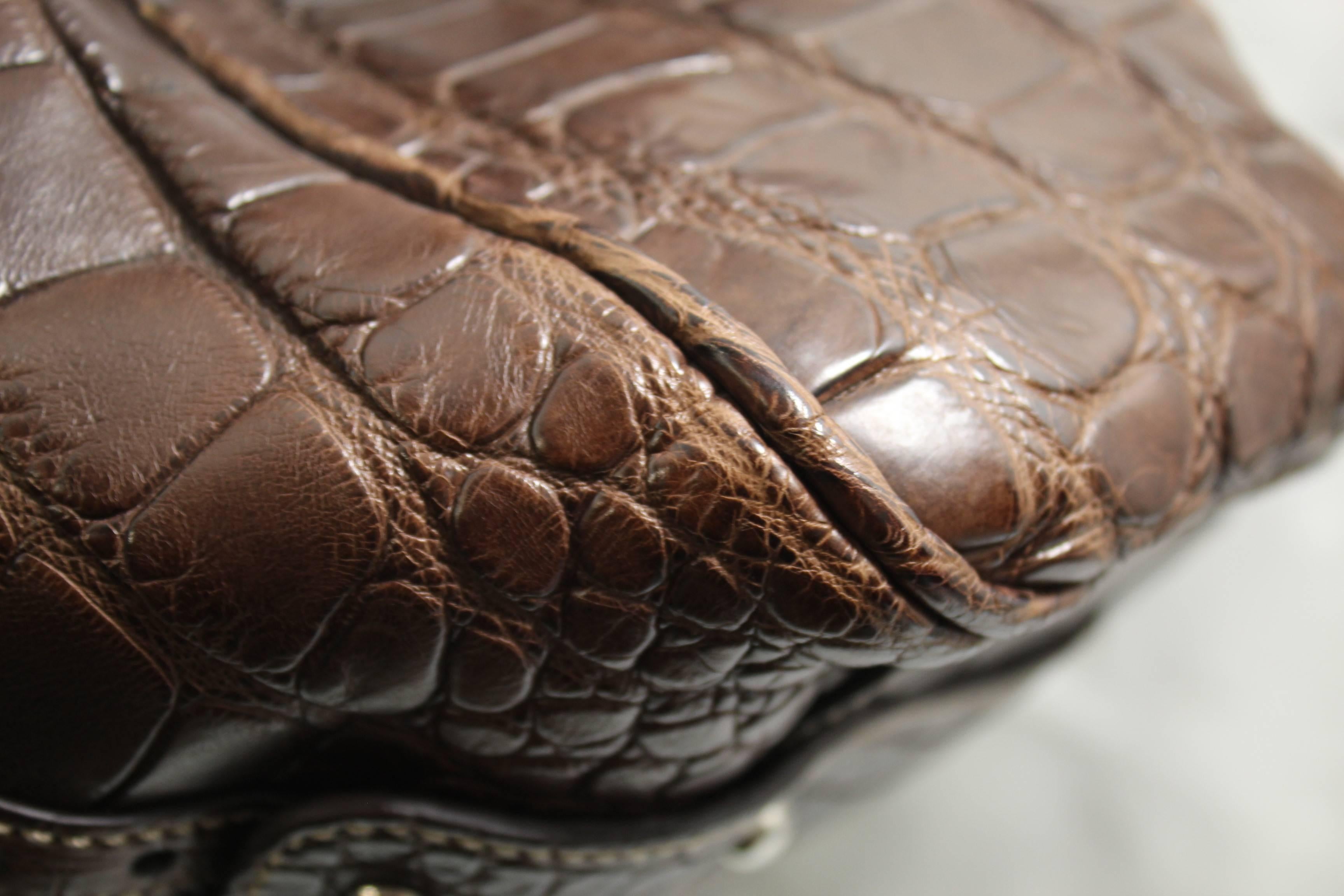 Black New 2007 Gucci Men's Cocco Nappato crocodile Travel Bag with Detachable Strap