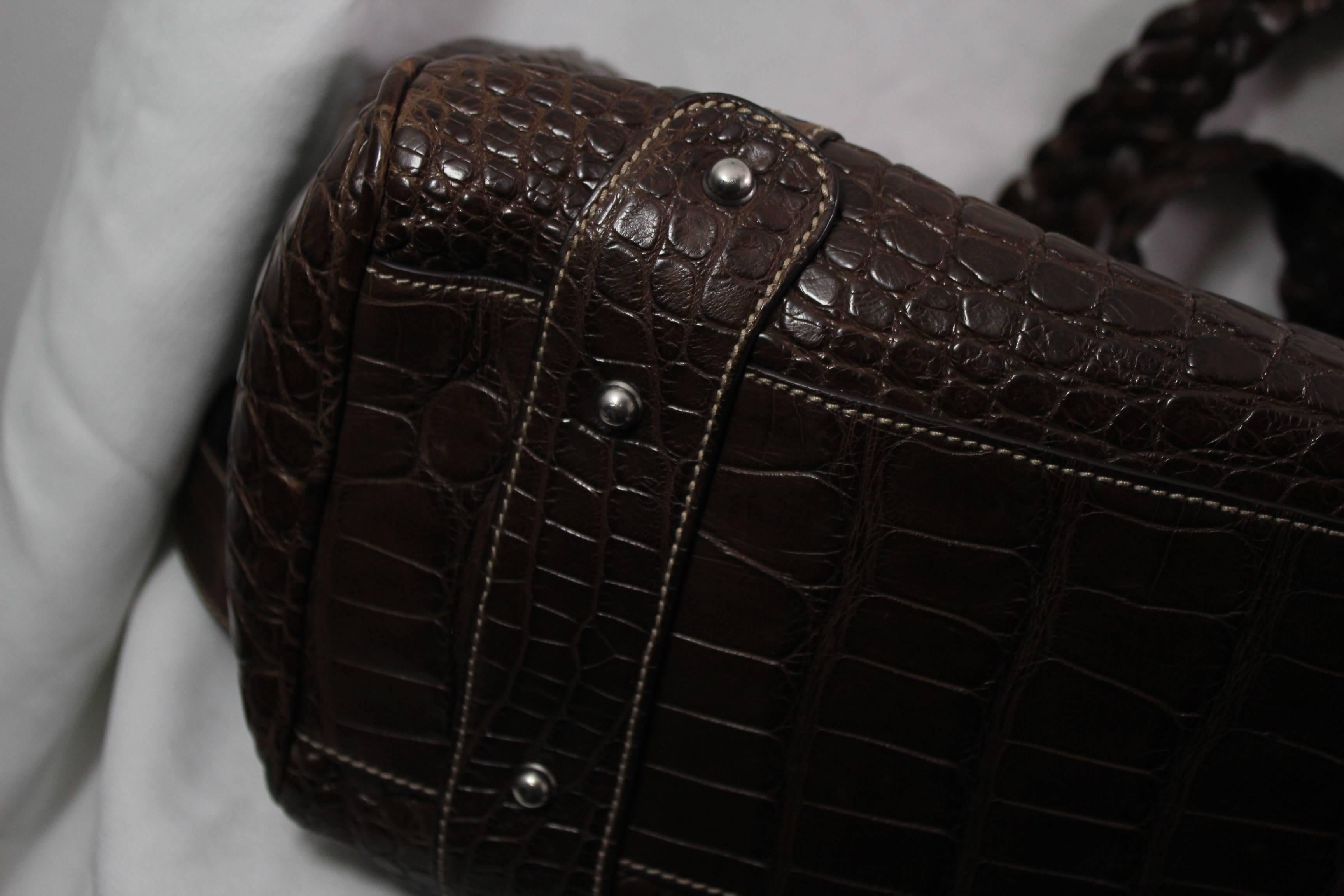 New 2007 Gucci Men's Cocco Nappato crocodile Travel Bag with Detachable Strap 4