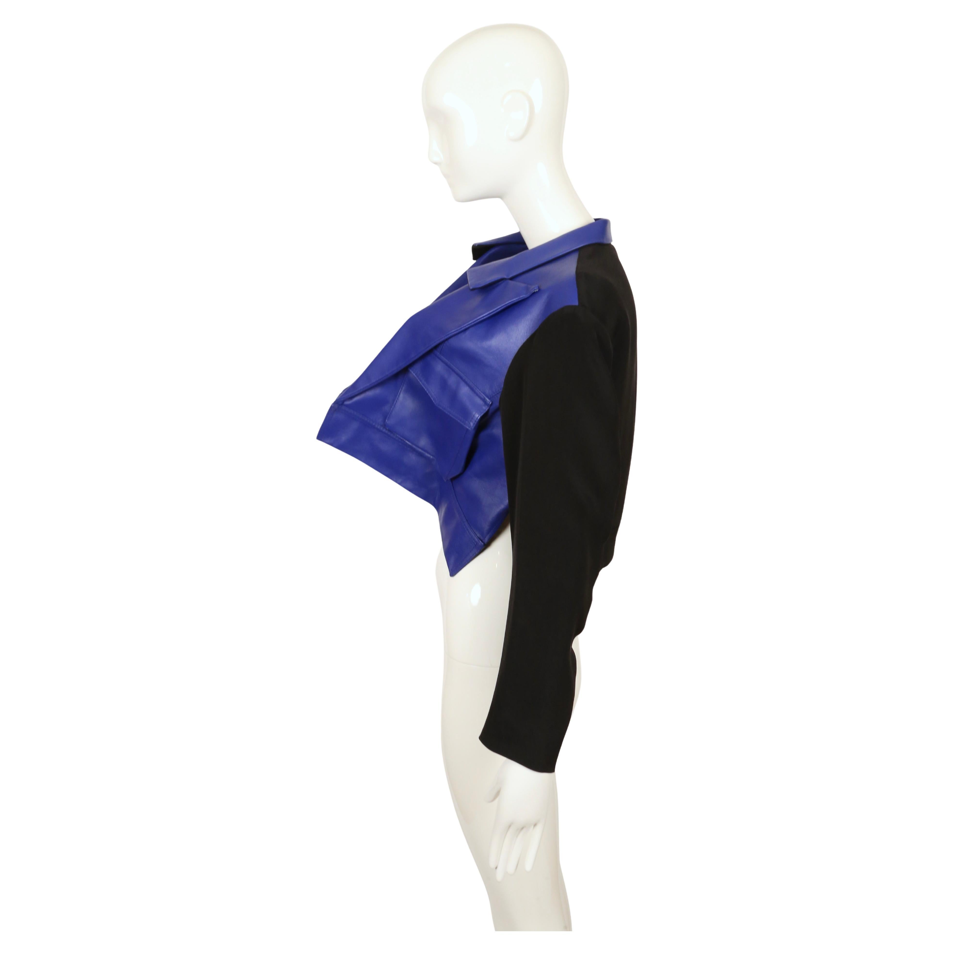Neu 2007 YOHJI YAMAMOTO blaue Lederjacke RUNWAY mit zwanghafter Vorderseite mit Etiketten im Angebot 1
