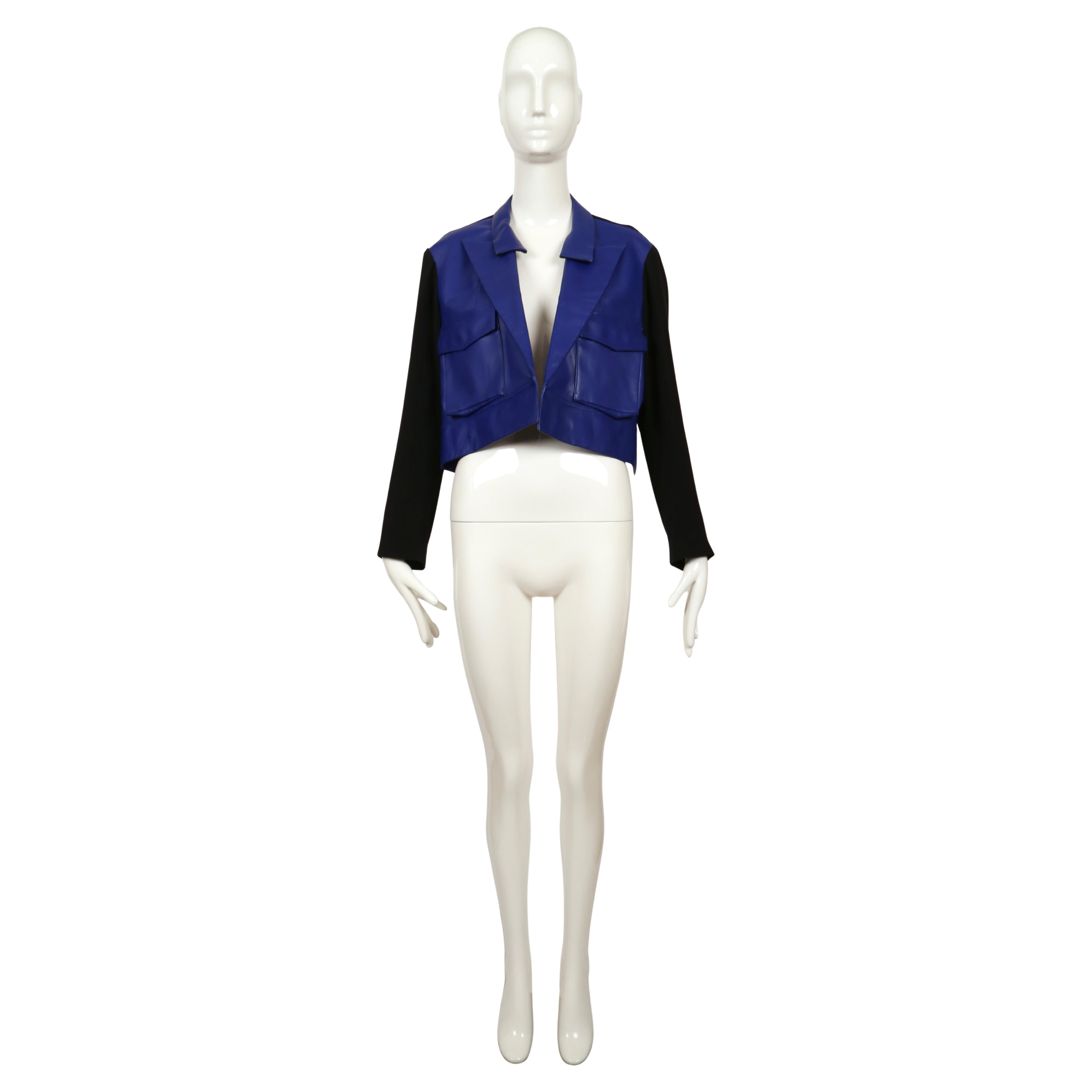 Neu 2007 YOHJI YAMAMOTO blaue Lederjacke RUNWAY mit zwanghafter Vorderseite mit Etiketten im Angebot 2