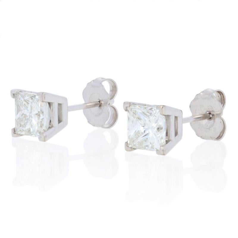 Metal Content: Guaranteed 14k Gold as stamped

Stone Information: 
Natural Diamonds  
Clarity: I1 
Color: I  
Cut: Princess
Total Carats: 2.00ctw 

Style: Stud
Fastening Type: Butterfly Closures
Measurements: 1/4