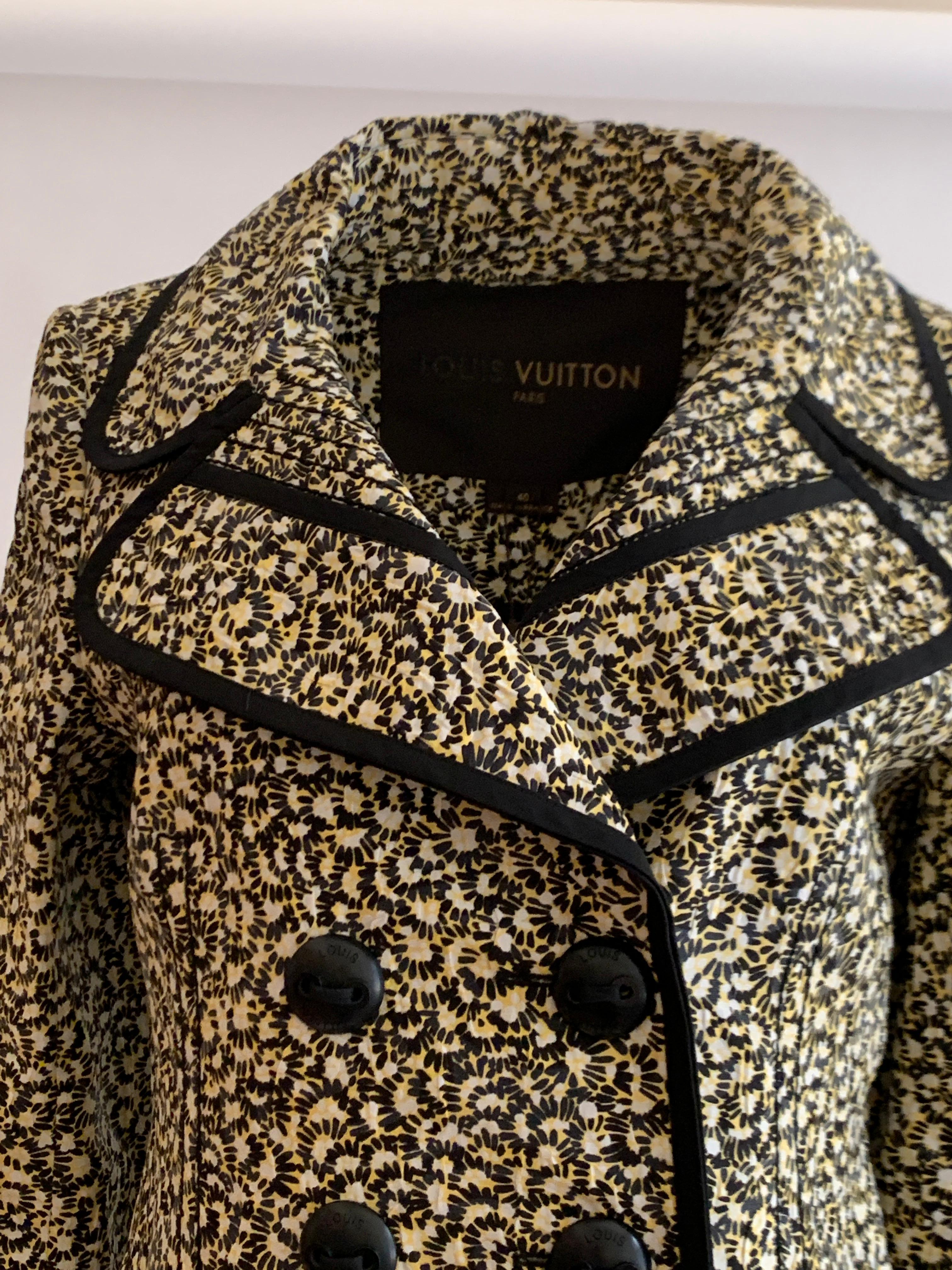 New 2011 Runway Louis Vuitton Yellow Black and White Floral Print Coat In New Condition In San Francisco, CA